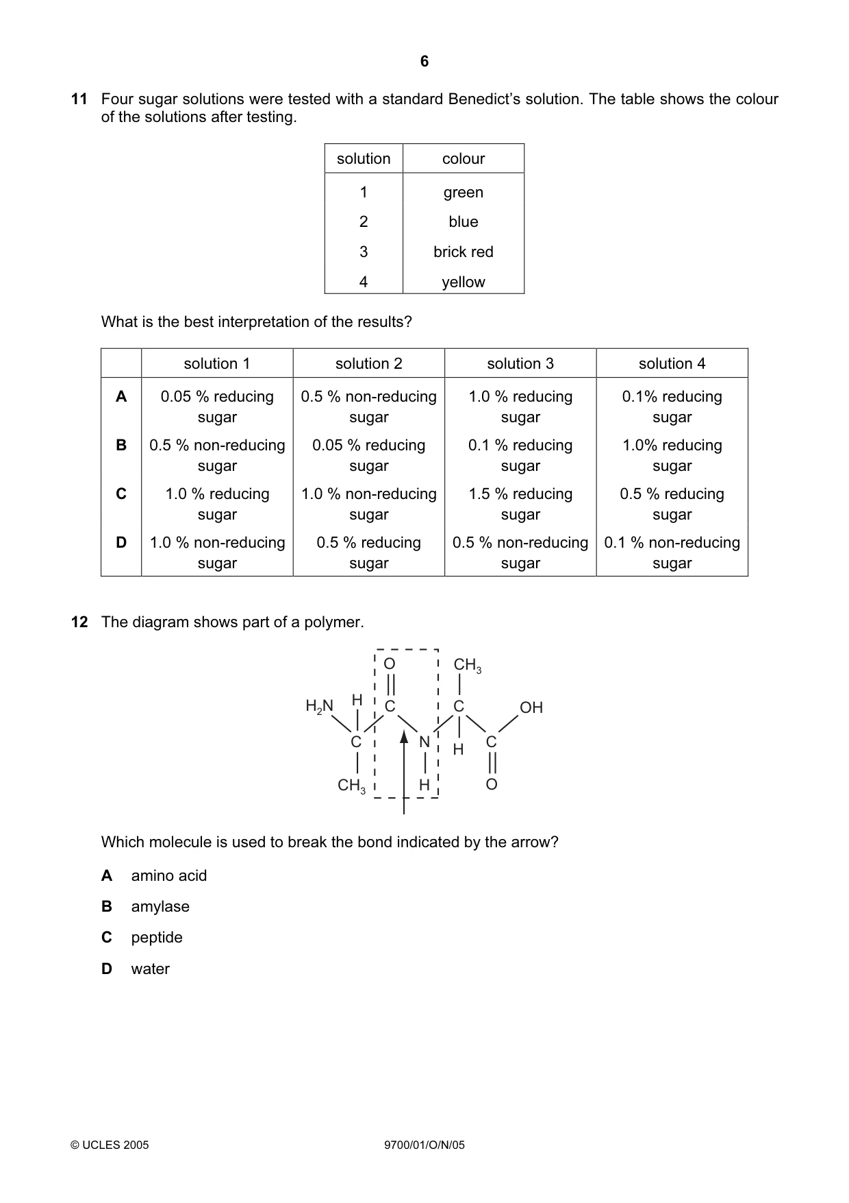 Cambridge A Level Biology 9700 2005 Oct/Nov Paper 1 · Variant 1 question paper, page 6 of 16