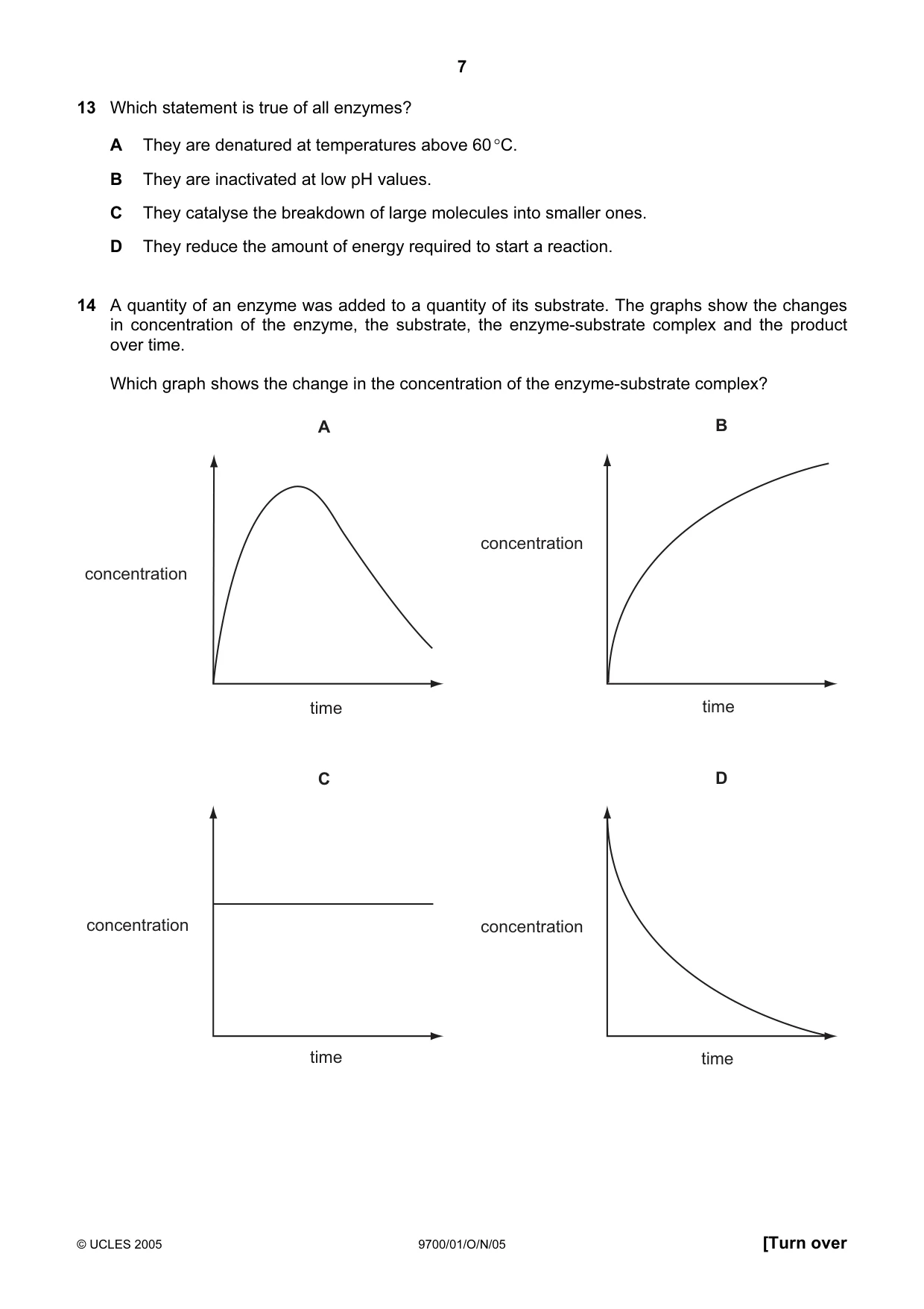 Cambridge A Level Biology 9700 2005 Oct/Nov Paper 1 · Variant 1 question paper, page 7 of 16