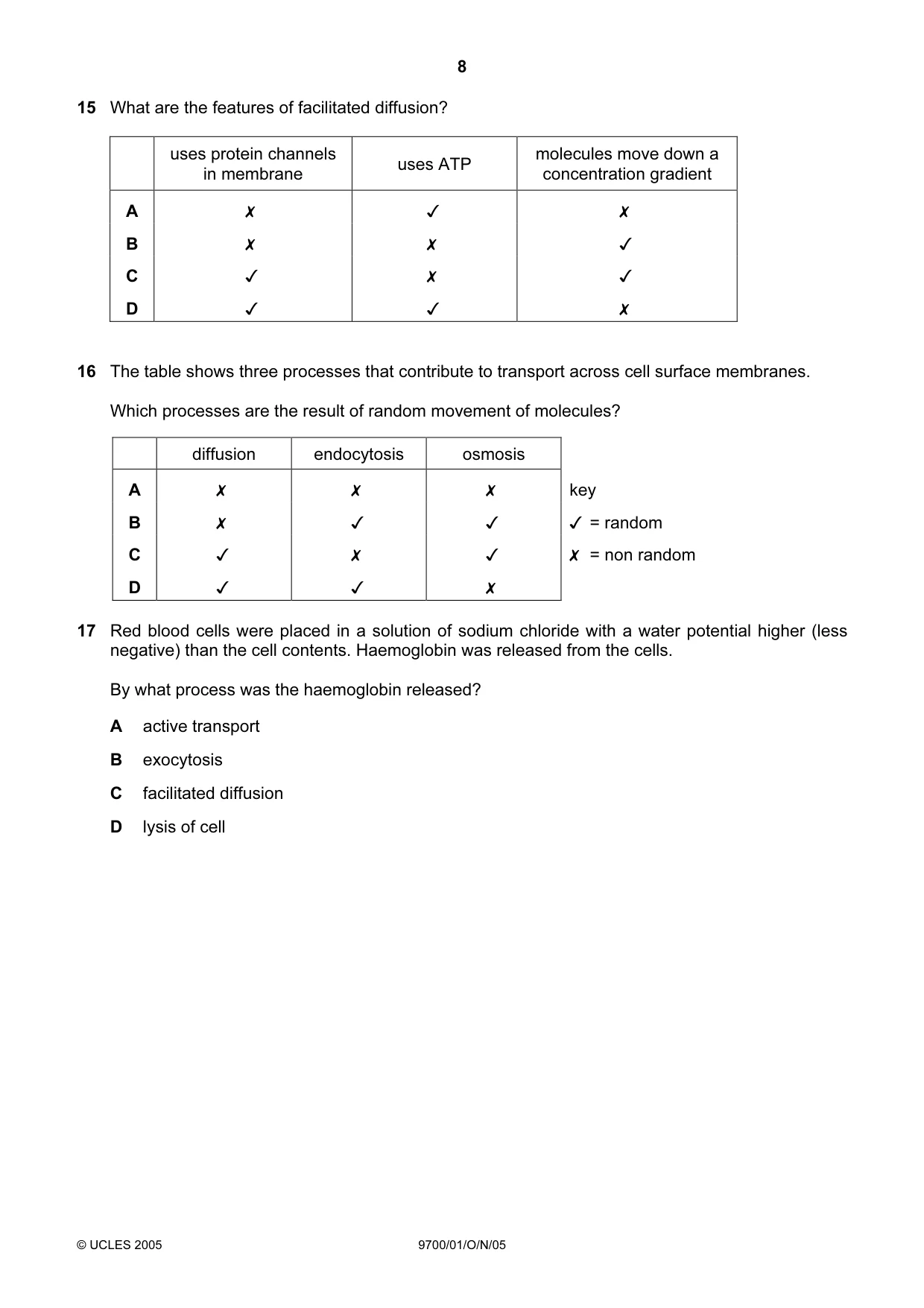 Cambridge A Level Biology 9700 2005 Oct/Nov Paper 1 · Variant 1 question paper, page 8 of 16