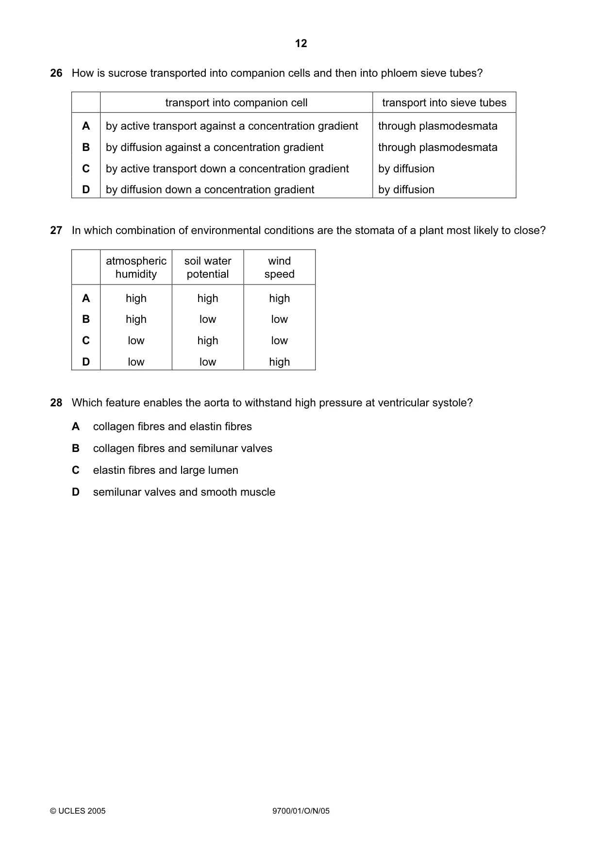 Cambridge A Level Biology 9700 2005 Oct/Nov Paper 1 · Variant 1 question paper, page 12 of 16