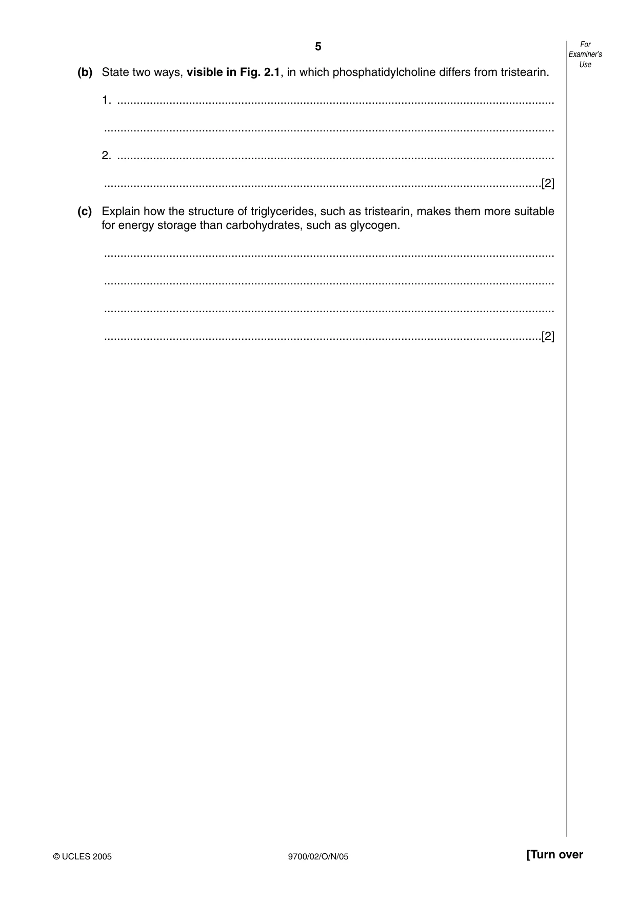 Cambridge A Level Biology 9700 2005 Oct/Nov Paper 2 · Variant 1 question paper, page 5 of 16