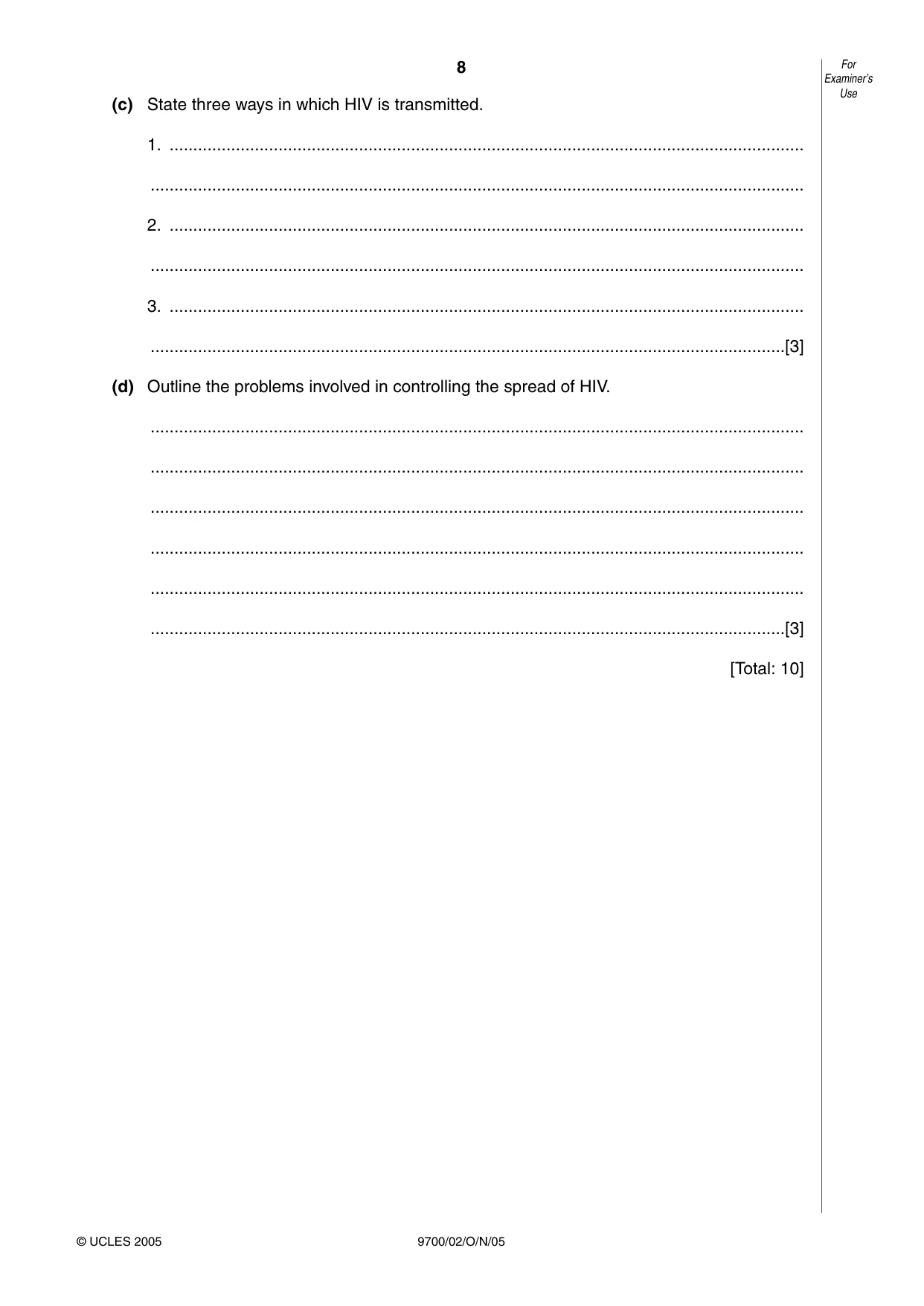 Cambridge A Level Biology 9700 2005 Oct/Nov Paper 2 · Variant 1 question paper, page 8 of 16