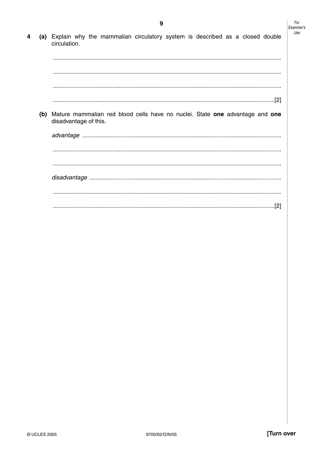 Cambridge A Level Biology 9700 2005 Oct/Nov Paper 2 · Variant 1 question paper, page 9 of 16