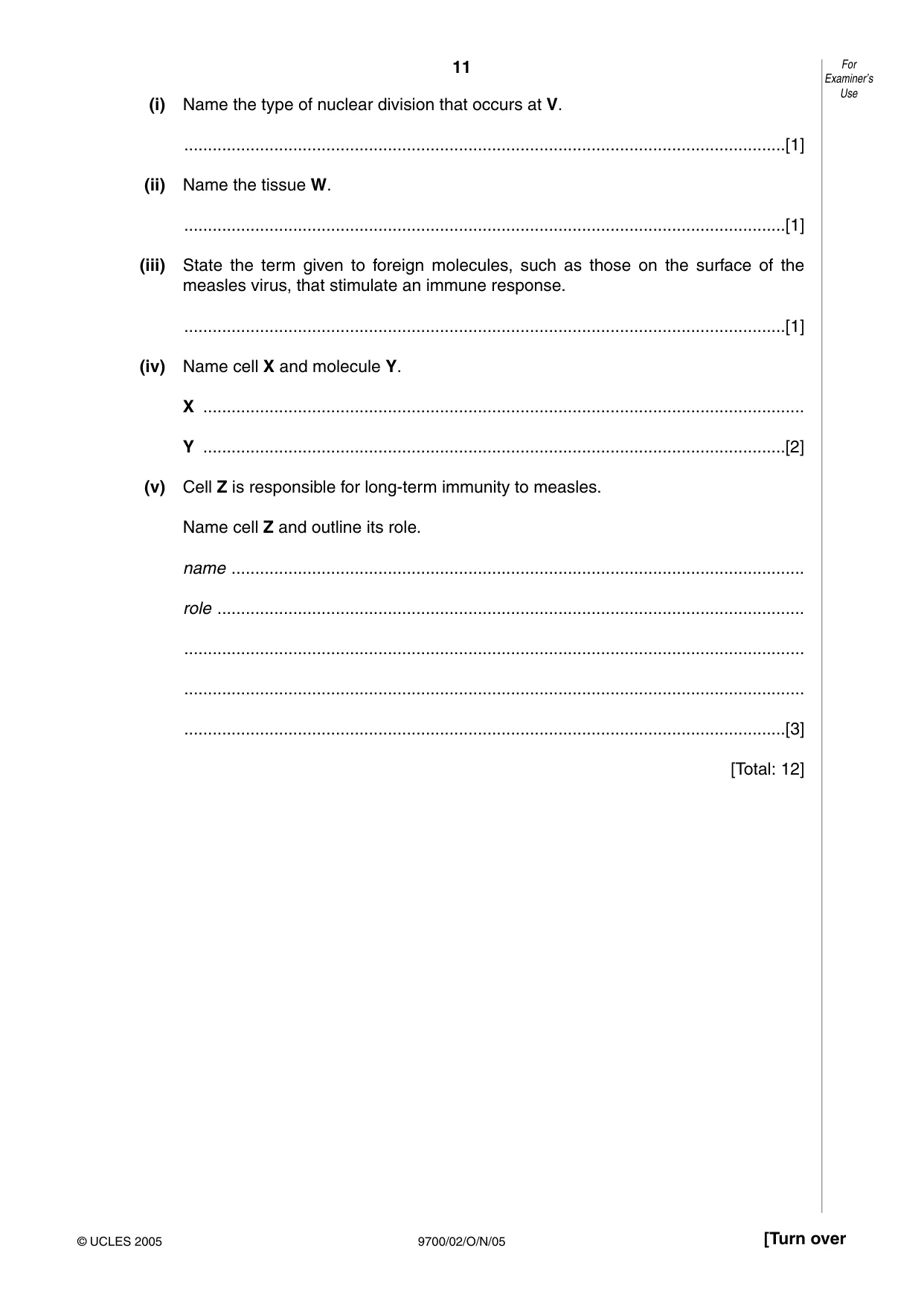 Cambridge A Level Biology 9700 2005 Oct/Nov Paper 2 · Variant 1 question paper, page 11 of 16
