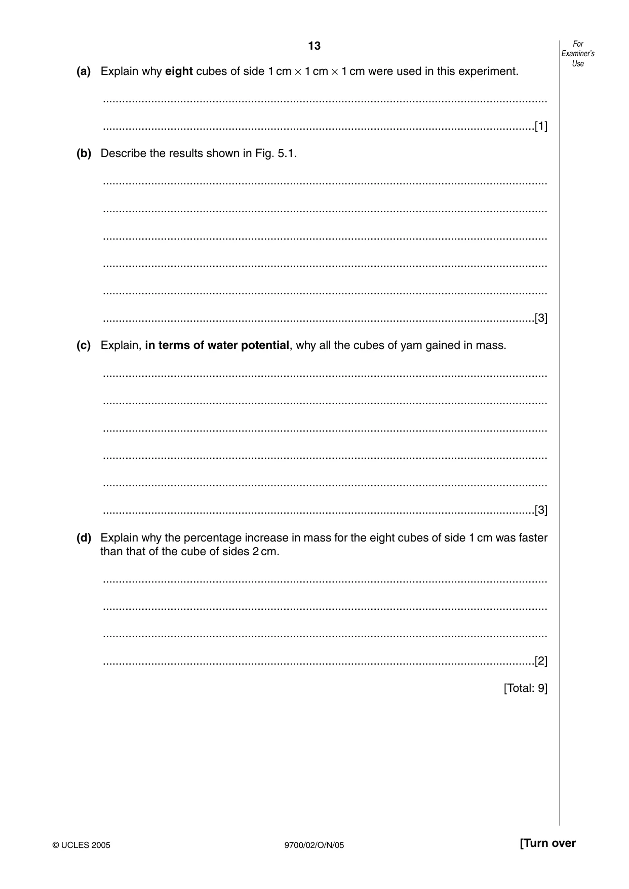 Cambridge A Level Biology 9700 2005 Oct/Nov Paper 2 · Variant 1 question paper, page 13 of 16
