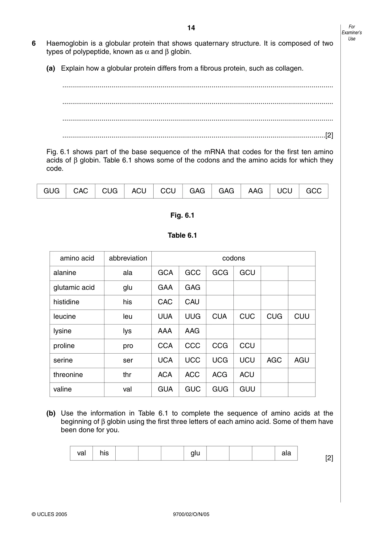 Cambridge A Level Biology 9700 2005 Oct/Nov Paper 2 · Variant 1 question paper, page 14 of 16