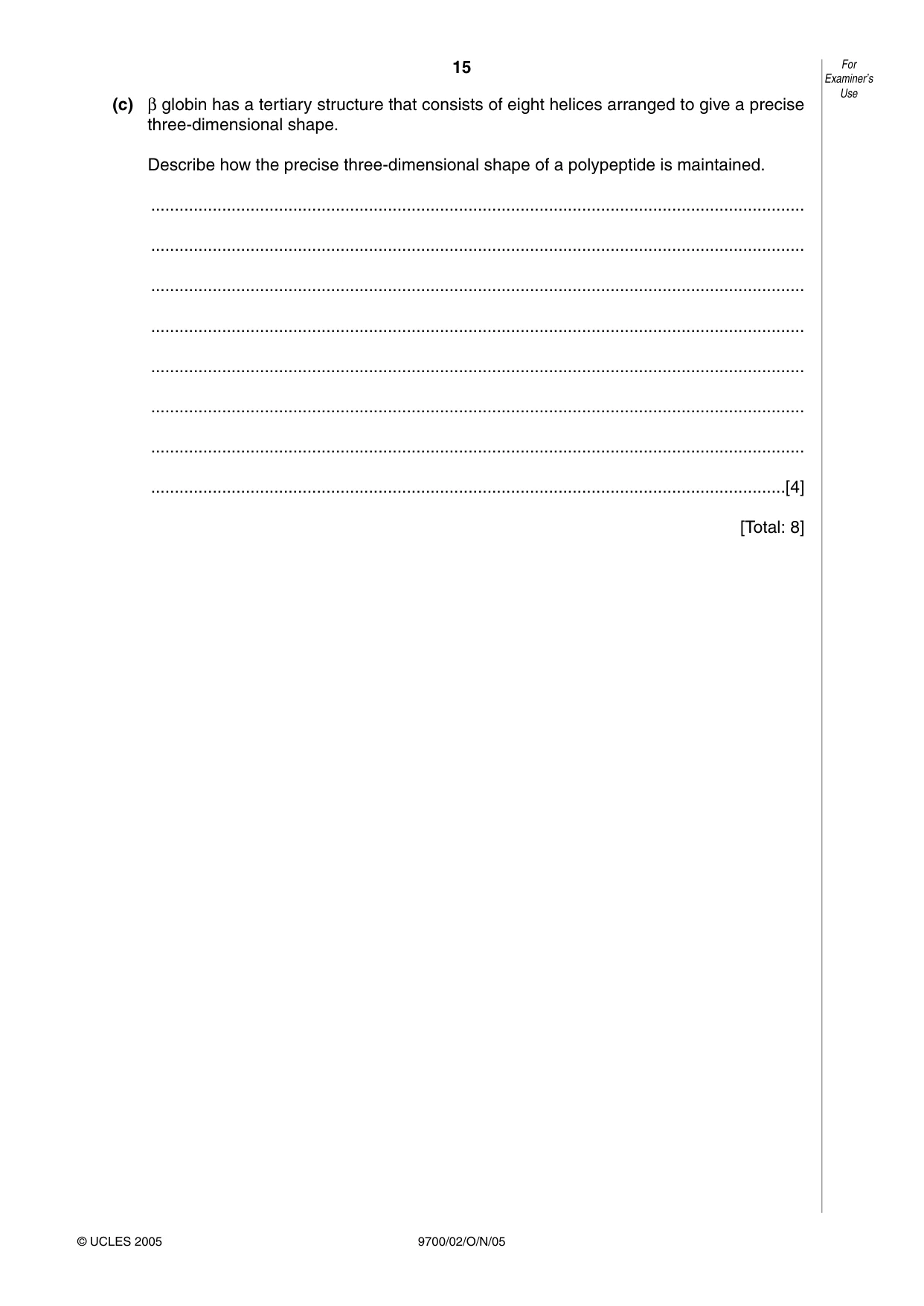 Cambridge A Level Biology 9700 2005 Oct/Nov Paper 2 · Variant 1 question paper, page 15 of 16