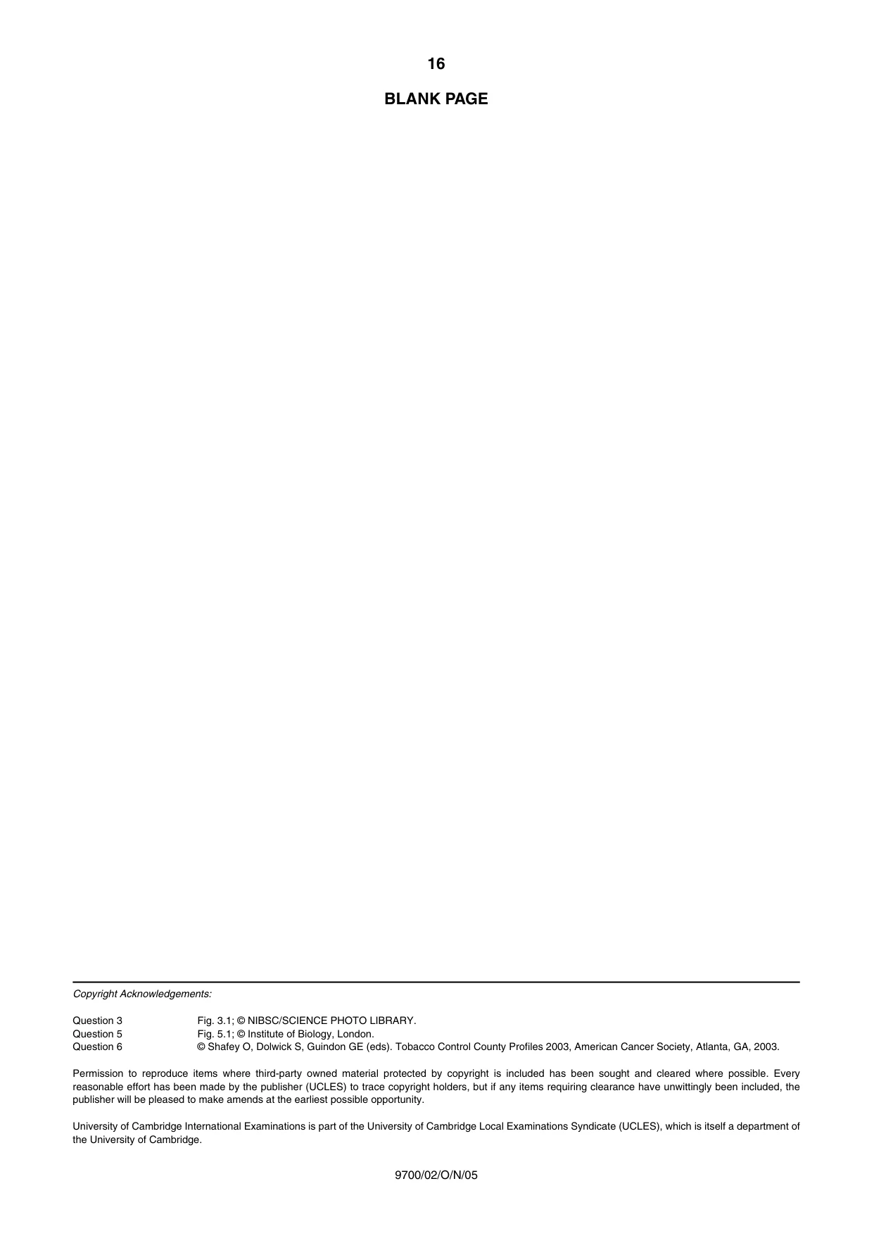 Cambridge A Level Biology 9700 2005 Oct/Nov Paper 2 · Variant 1 question paper, page 16 of 16