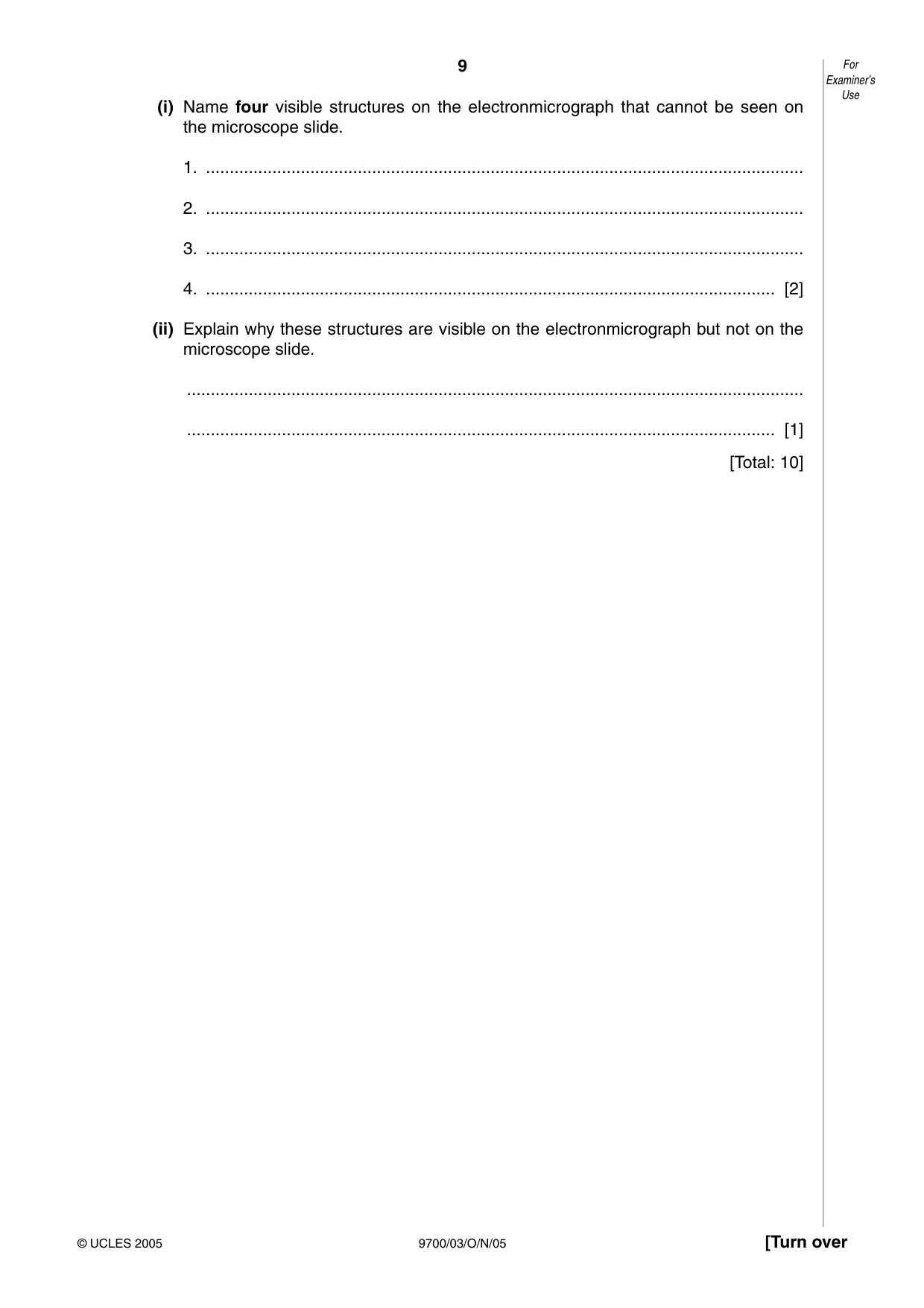 Cambridge A Level Biology 9700 2005 Oct/Nov Paper 3 · Variant 1 question paper, page 9 of 12