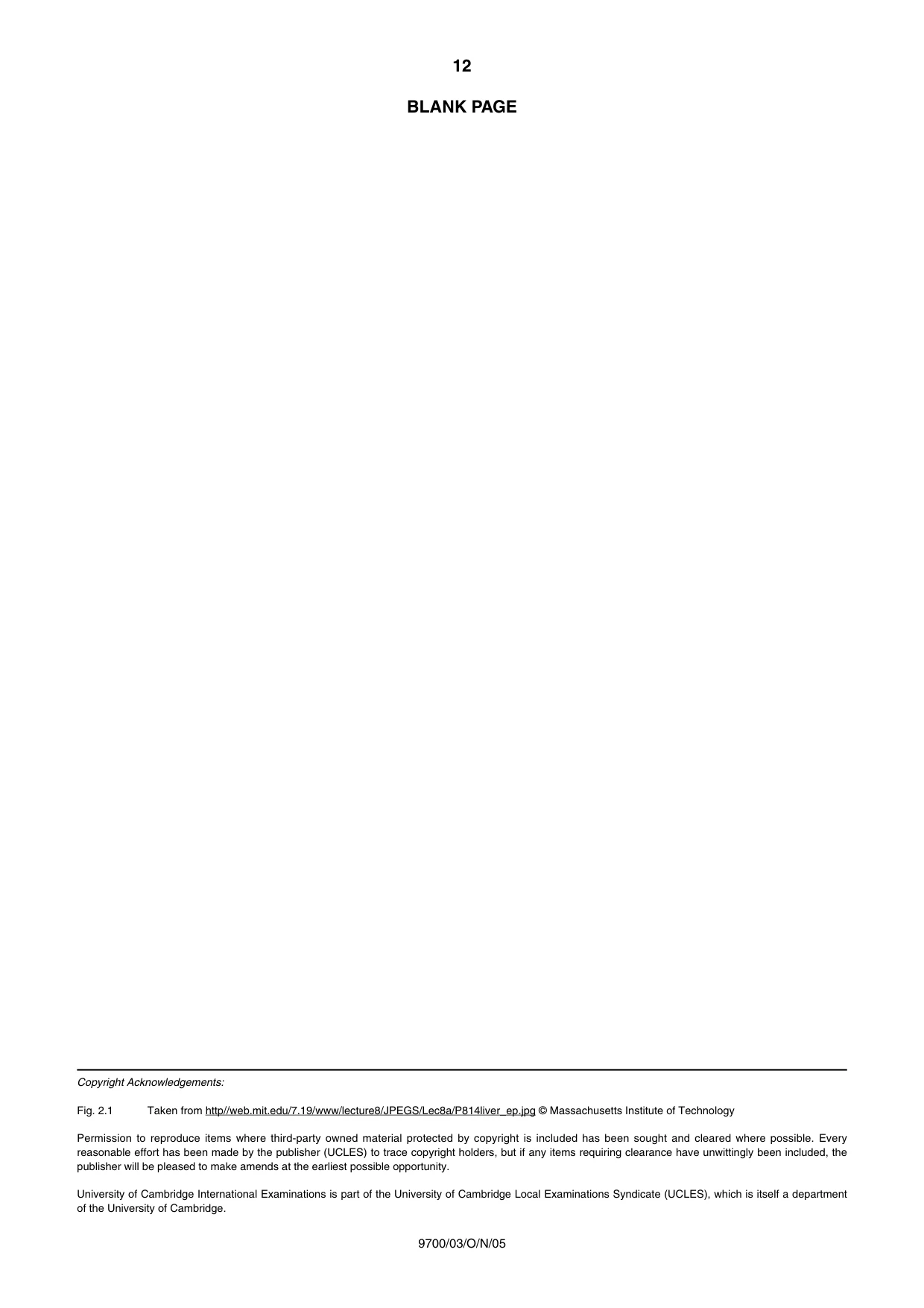 Cambridge A Level Biology 9700 2005 Oct/Nov Paper 3 · Variant 1 question paper, page 12 of 12