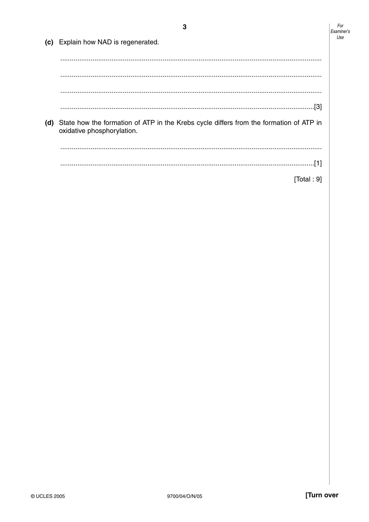 Cambridge A Level Biology 9700 2005 Oct/Nov Paper 4 · Variant 1 question paper, page 3 of 12