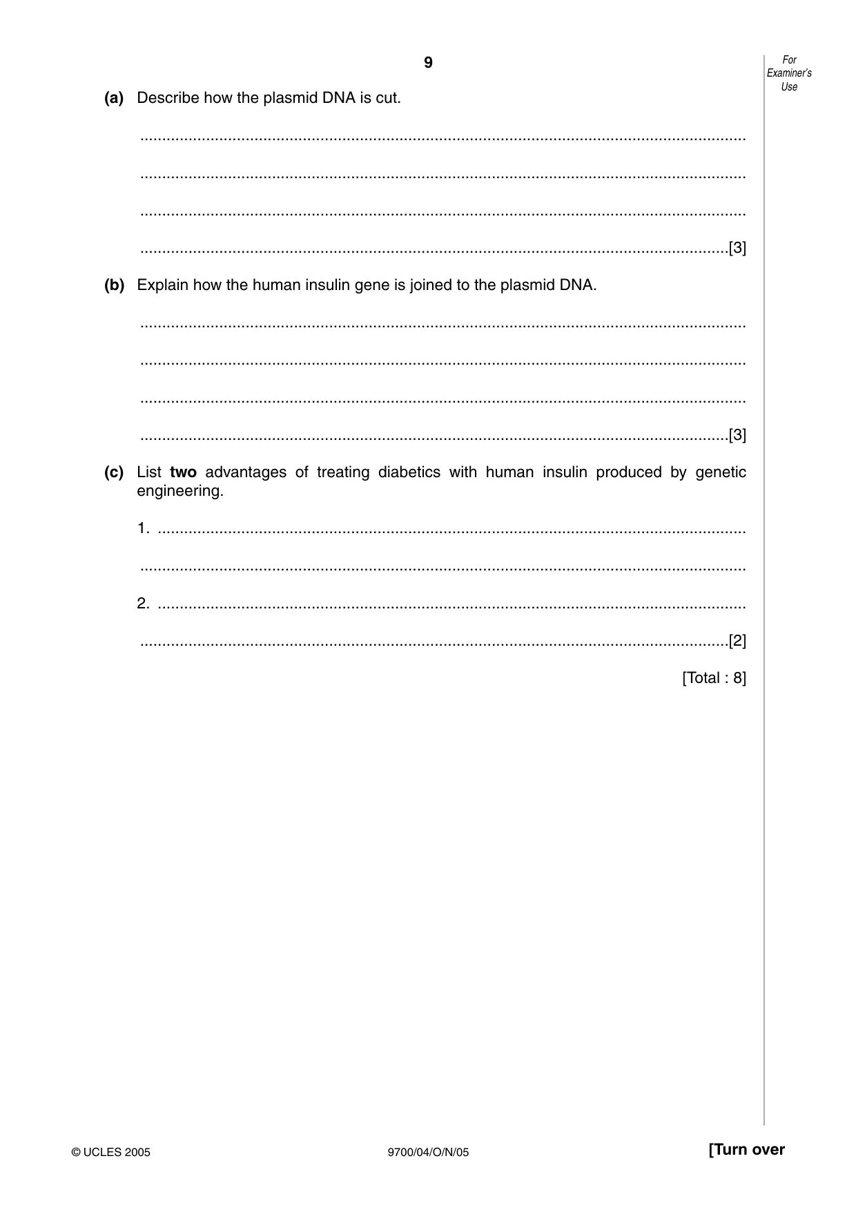 Cambridge A Level Biology 9700 2005 Oct/Nov Paper 4 · Variant 1 question paper, page 9 of 12