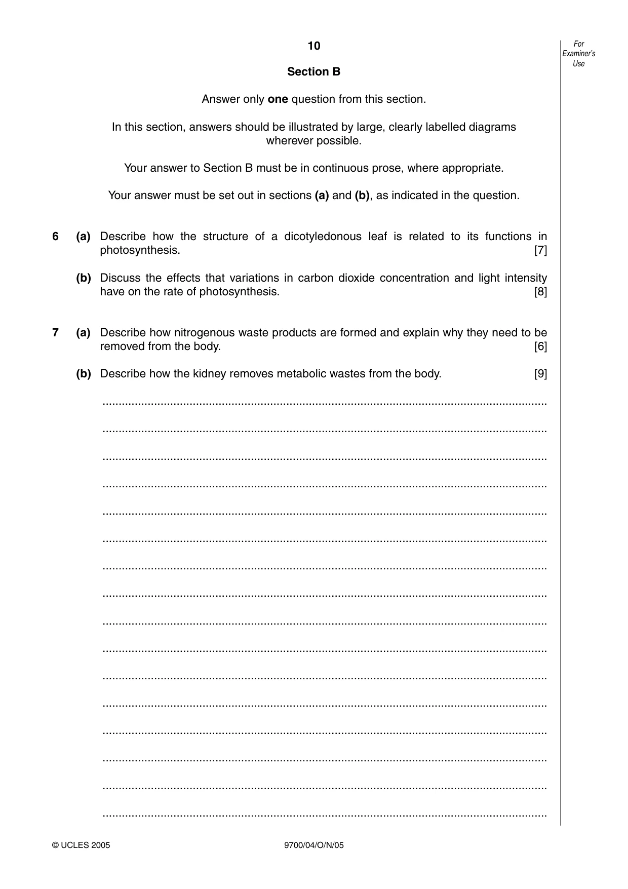 Cambridge A Level Biology 9700 2005 Oct/Nov Paper 4 · Variant 1 question paper, page 10 of 12