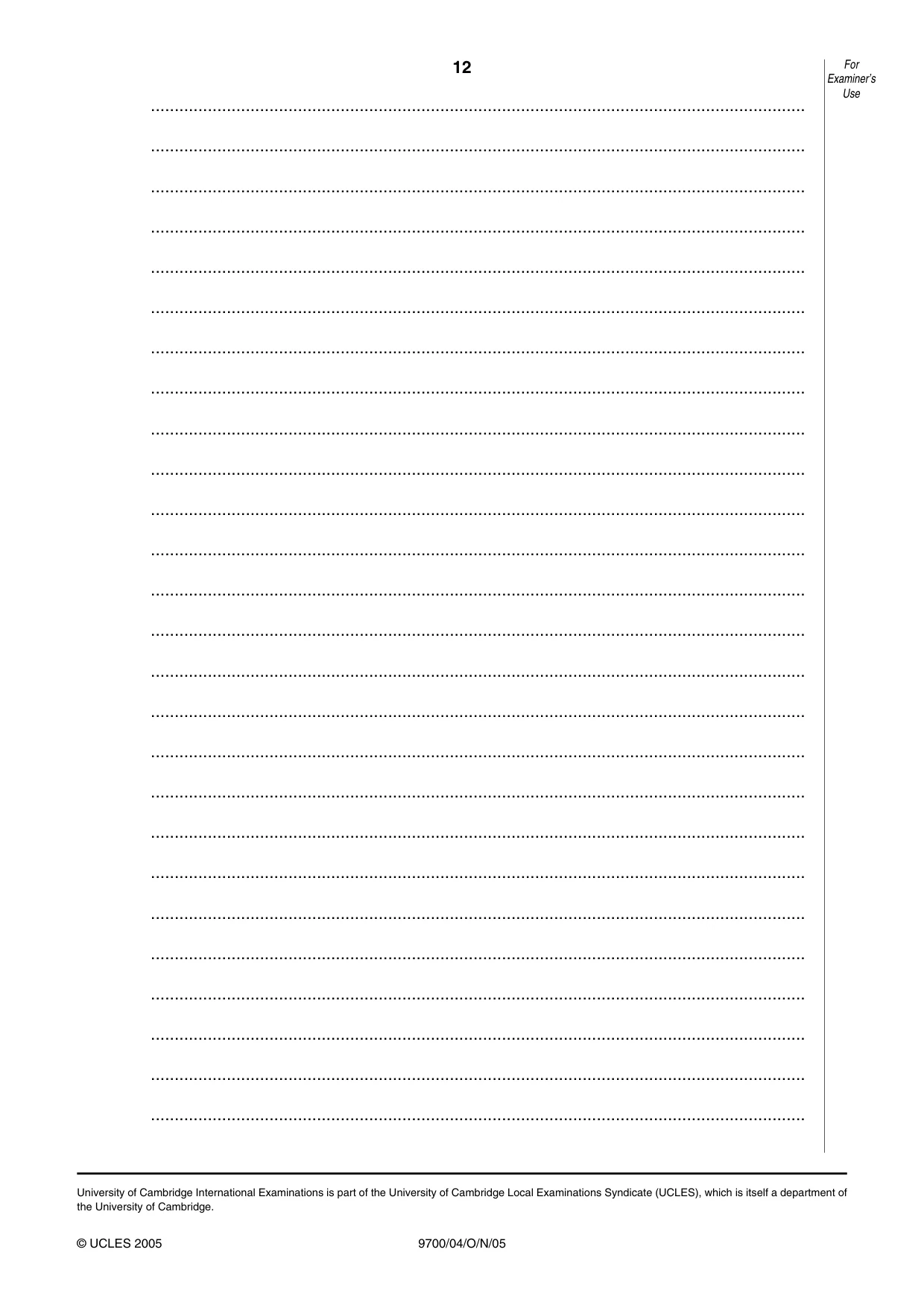 Cambridge A Level Biology 9700 2005 Oct/Nov Paper 4 · Variant 1 question paper, page 12 of 12