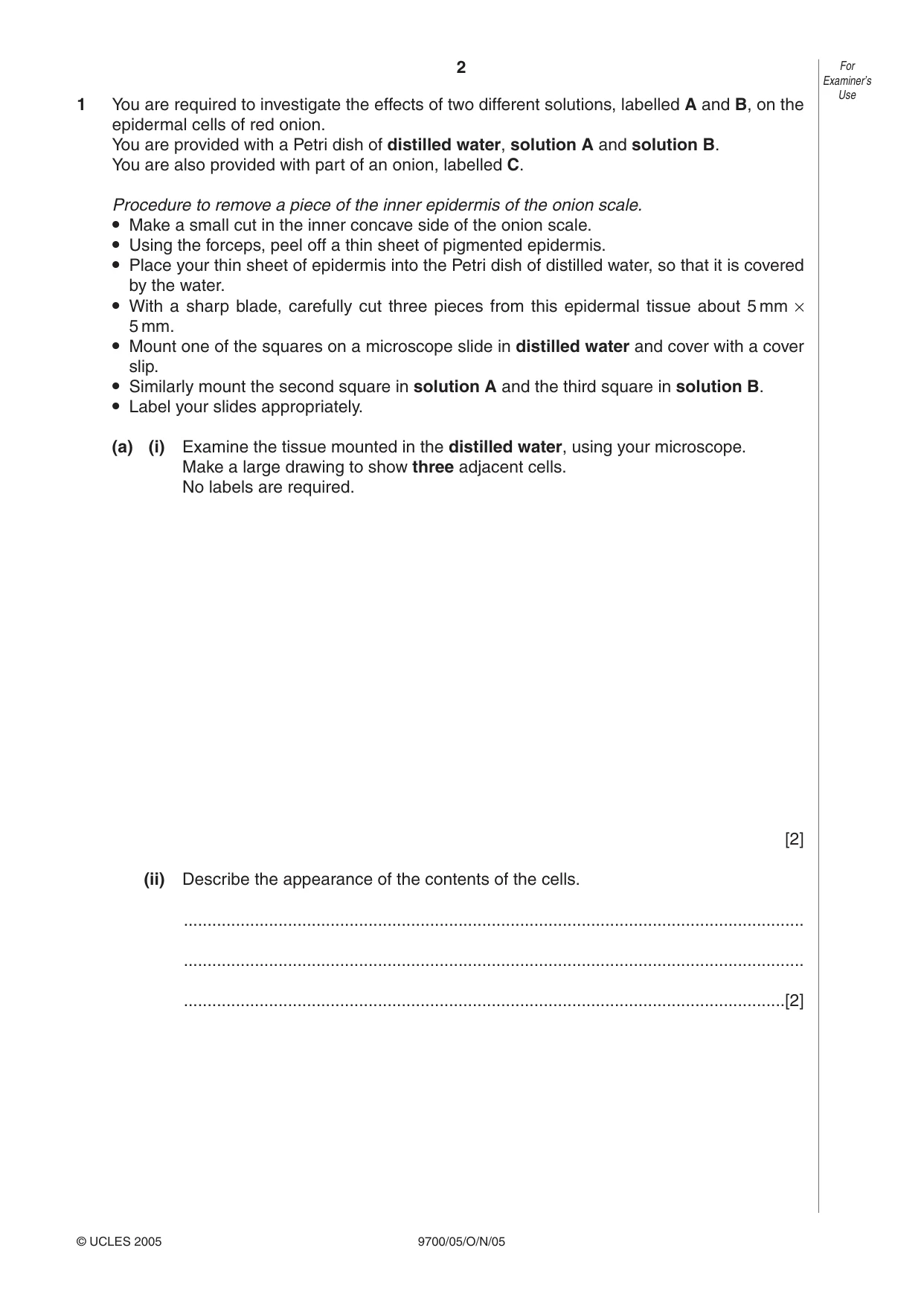 Cambridge A Level Biology 9700 2005 Oct/Nov Paper 5 · Variant 1 question paper, page 2 of 8