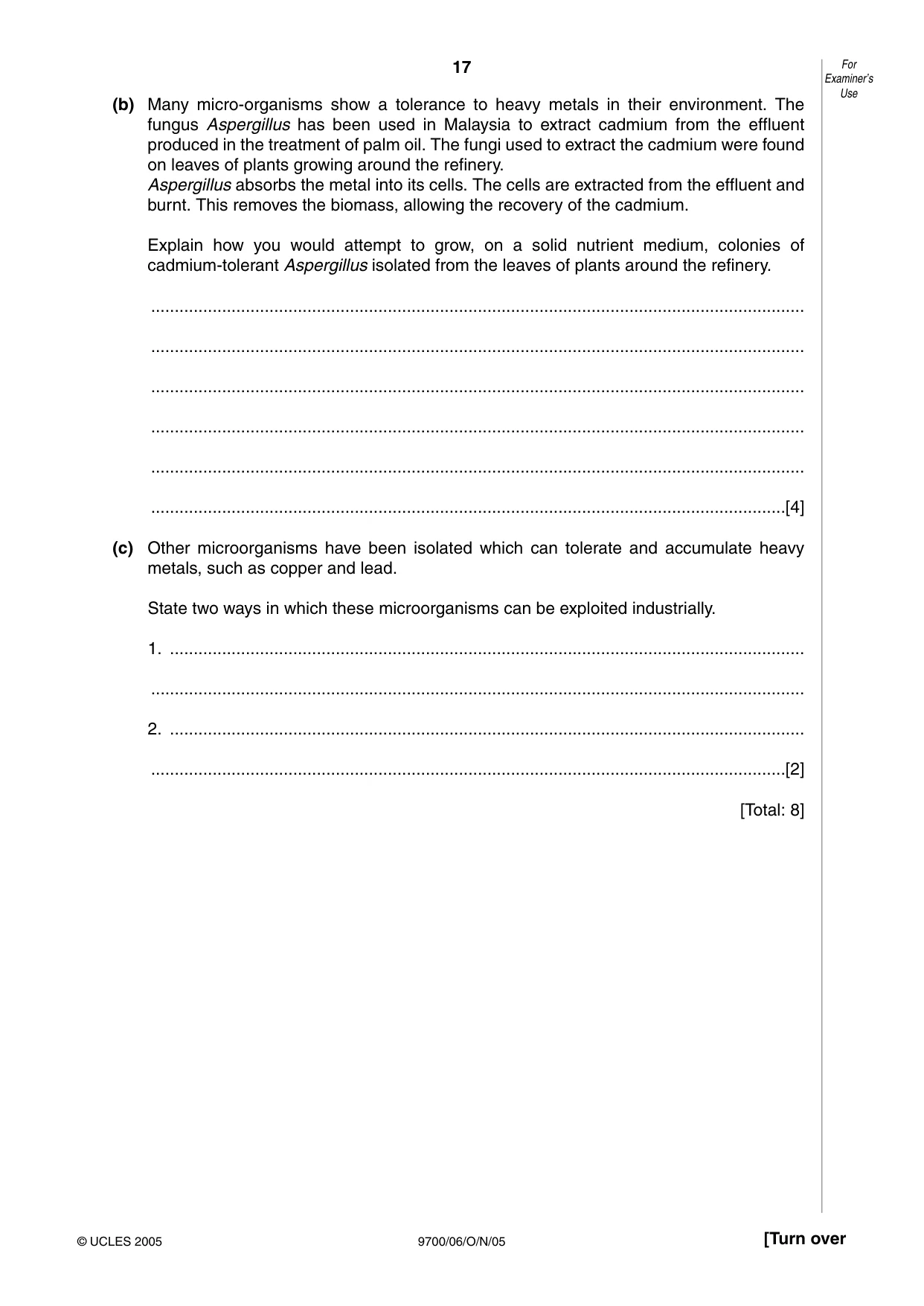 Cambridge A Level Biology 9700 2005 Oct/Nov Paper 6 · Variant 1 question paper, page 17 of 36