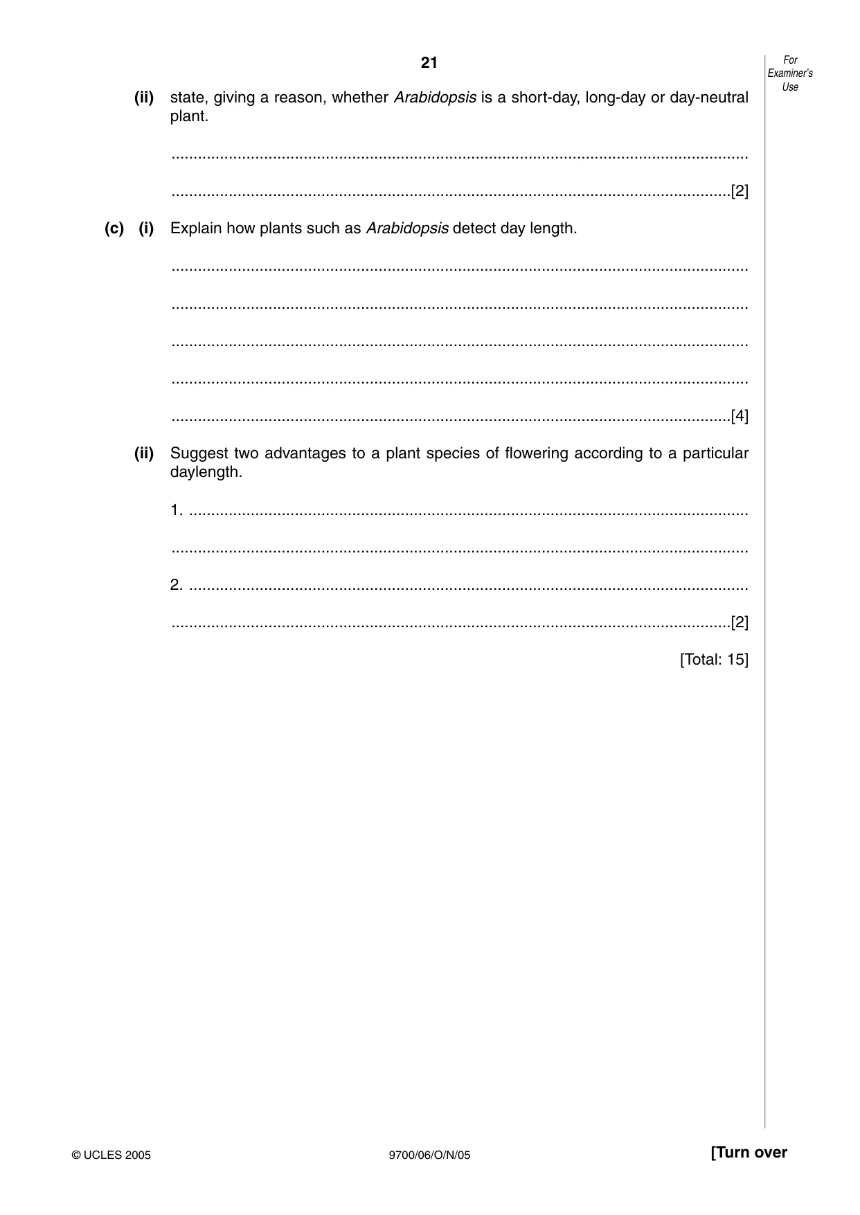 Cambridge A Level Biology 9700 2005 Oct/Nov Paper 6 · Variant 1 question paper, page 21 of 36