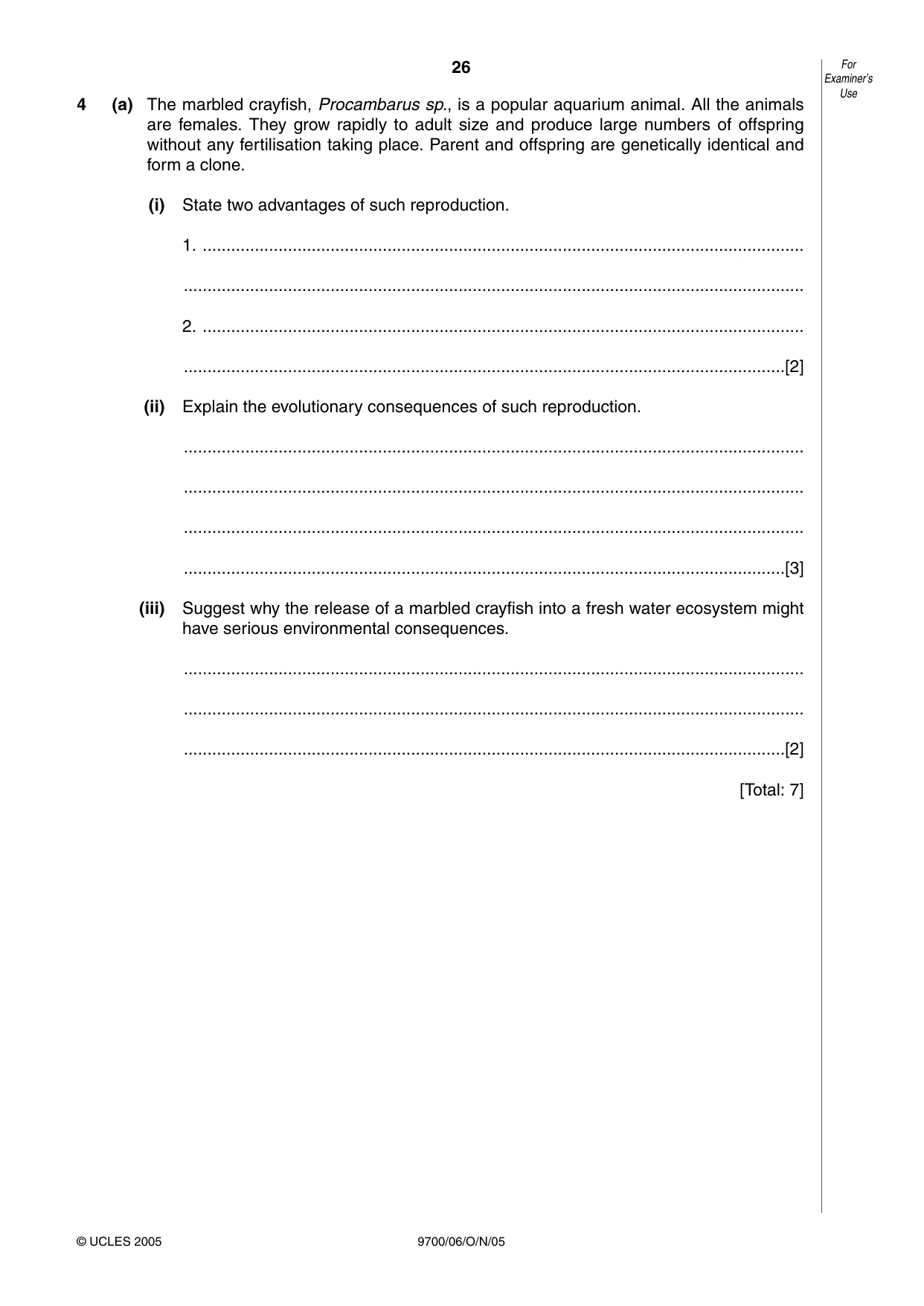 Cambridge A Level Biology 9700 2005 Oct/Nov Paper 6 · Variant 1 question paper, page 26 of 36