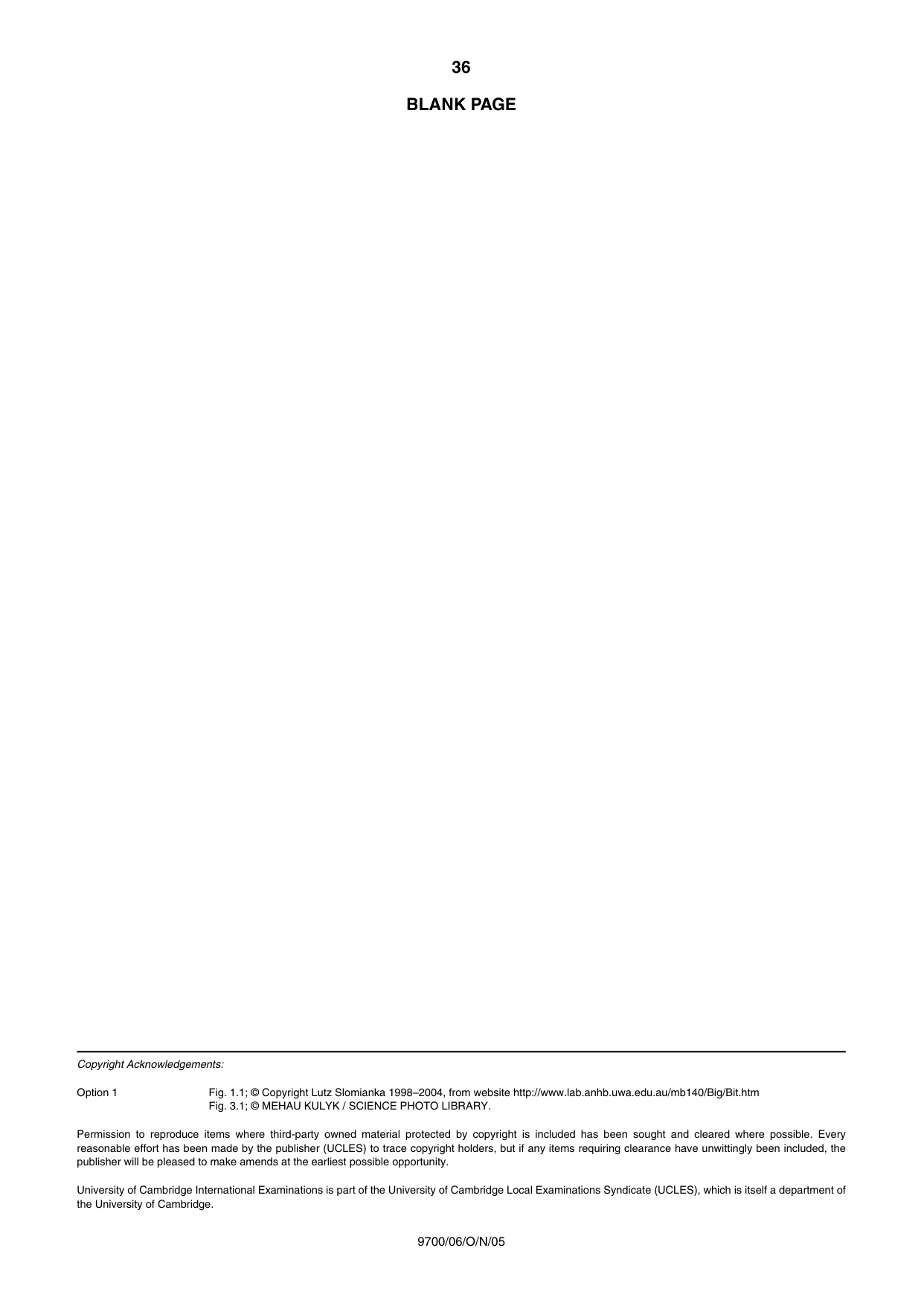 Cambridge A Level Biology 9700 2005 Oct/Nov Paper 6 · Variant 1 question paper, page 36 of 36