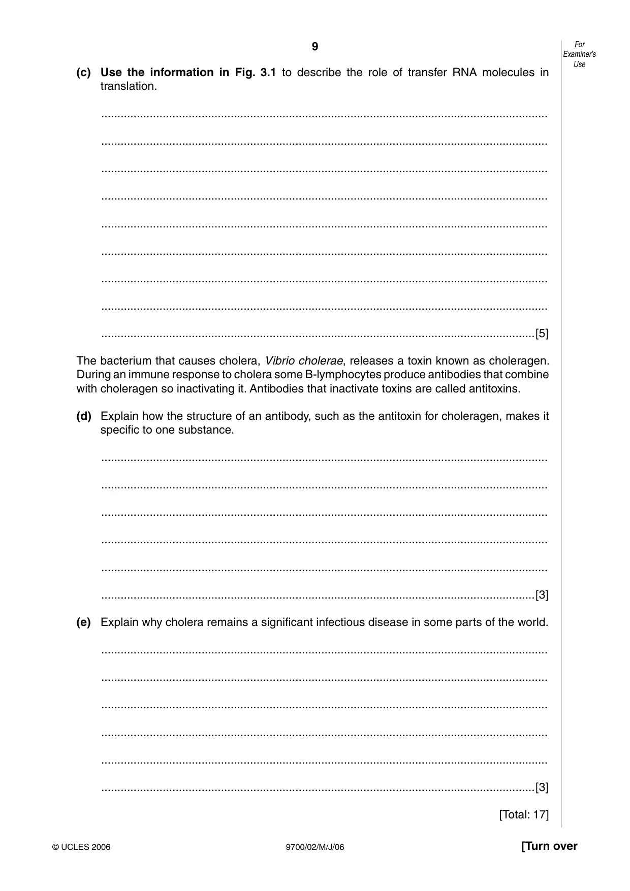 Cambridge A Level Biology 9700 2006 May/June Paper 2 · Variant 1 question paper, page 9 of 16