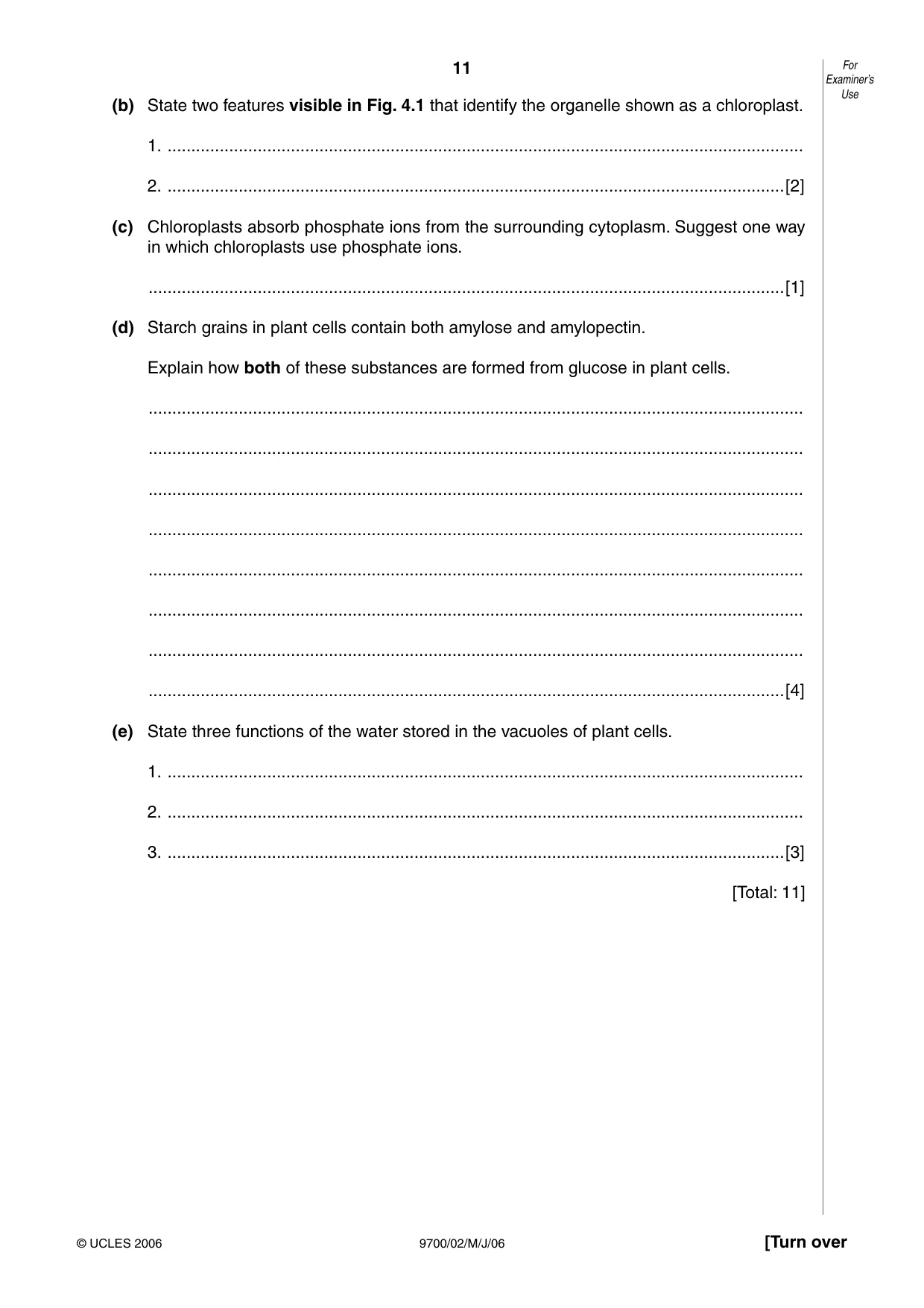 Cambridge A Level Biology 9700 2006 May/June Paper 2 · Variant 1 question paper, page 11 of 16