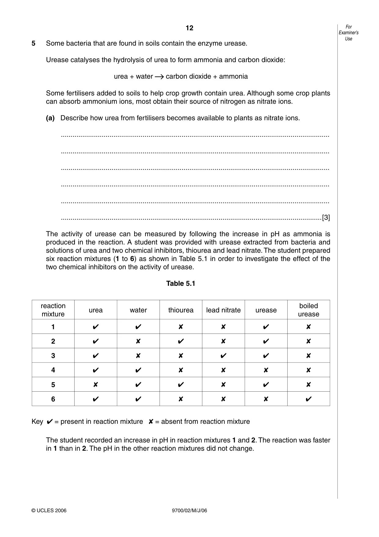 Cambridge A Level Biology 9700 2006 May/June Paper 2 · Variant 1 question paper, page 12 of 16