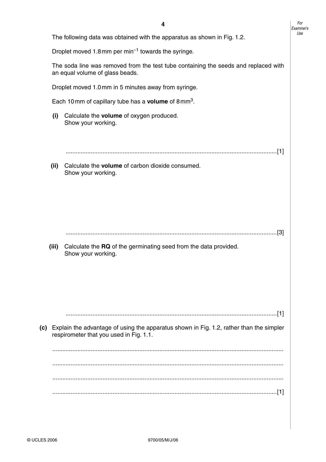 Cambridge A Level Biology 9700 2006 May/June Paper 5 · Variant 1 question paper, page 4 of 8