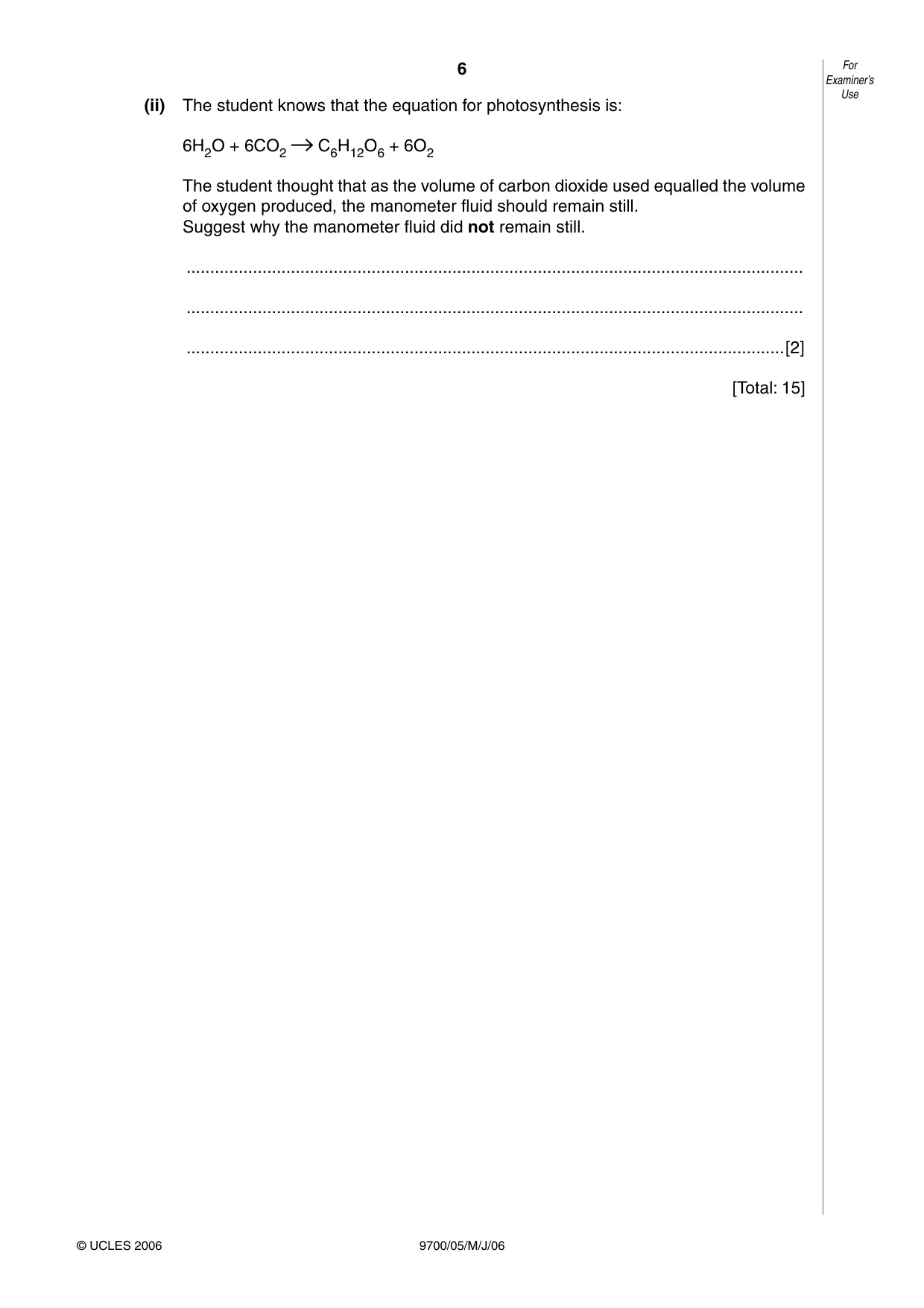 Cambridge A Level Biology 9700 2006 May/June Paper 5 · Variant 1 question paper, page 6 of 8