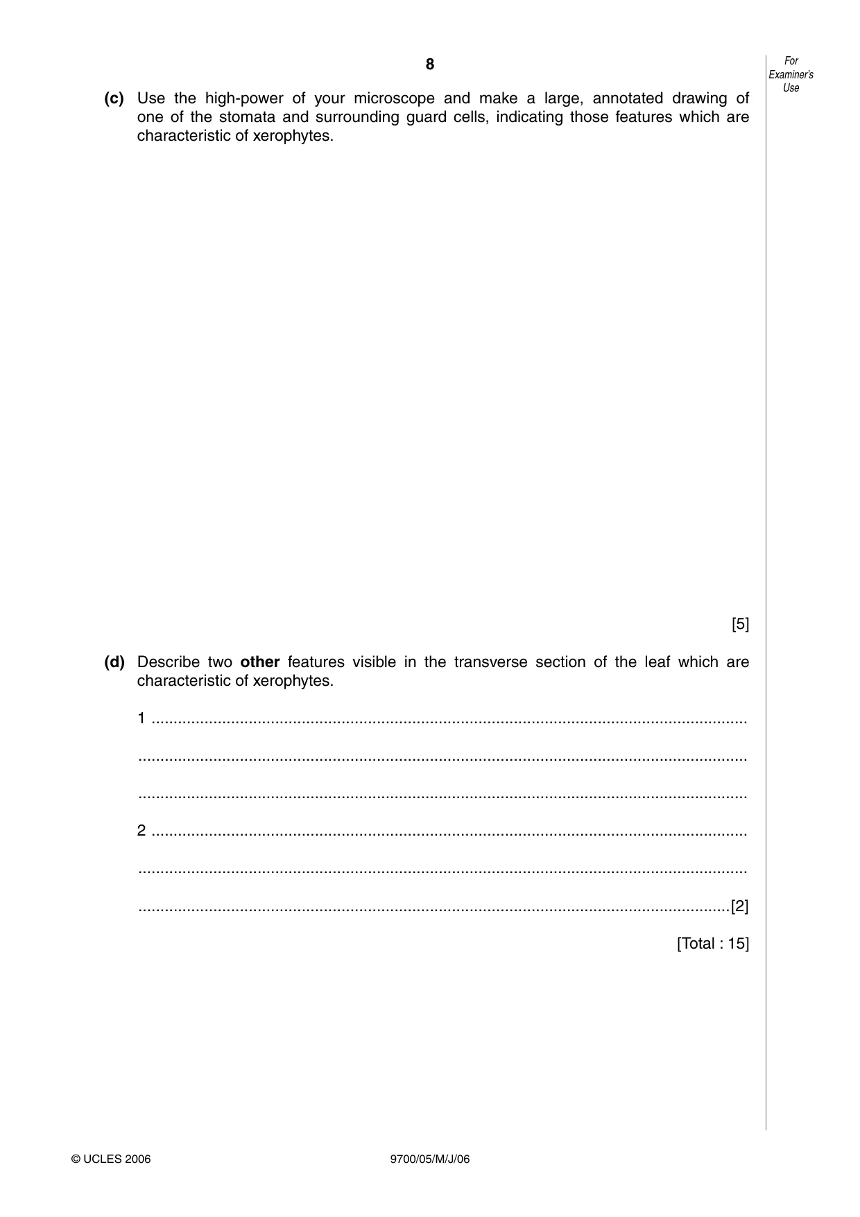 Cambridge A Level Biology 9700 2006 May/June Paper 5 · Variant 1 question paper, page 8 of 8