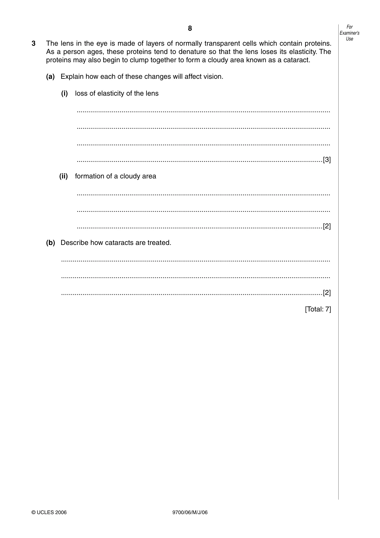Cambridge A Level Biology 9700 2006 May/June Paper 6 · Variant 1 question paper, page 8 of 36