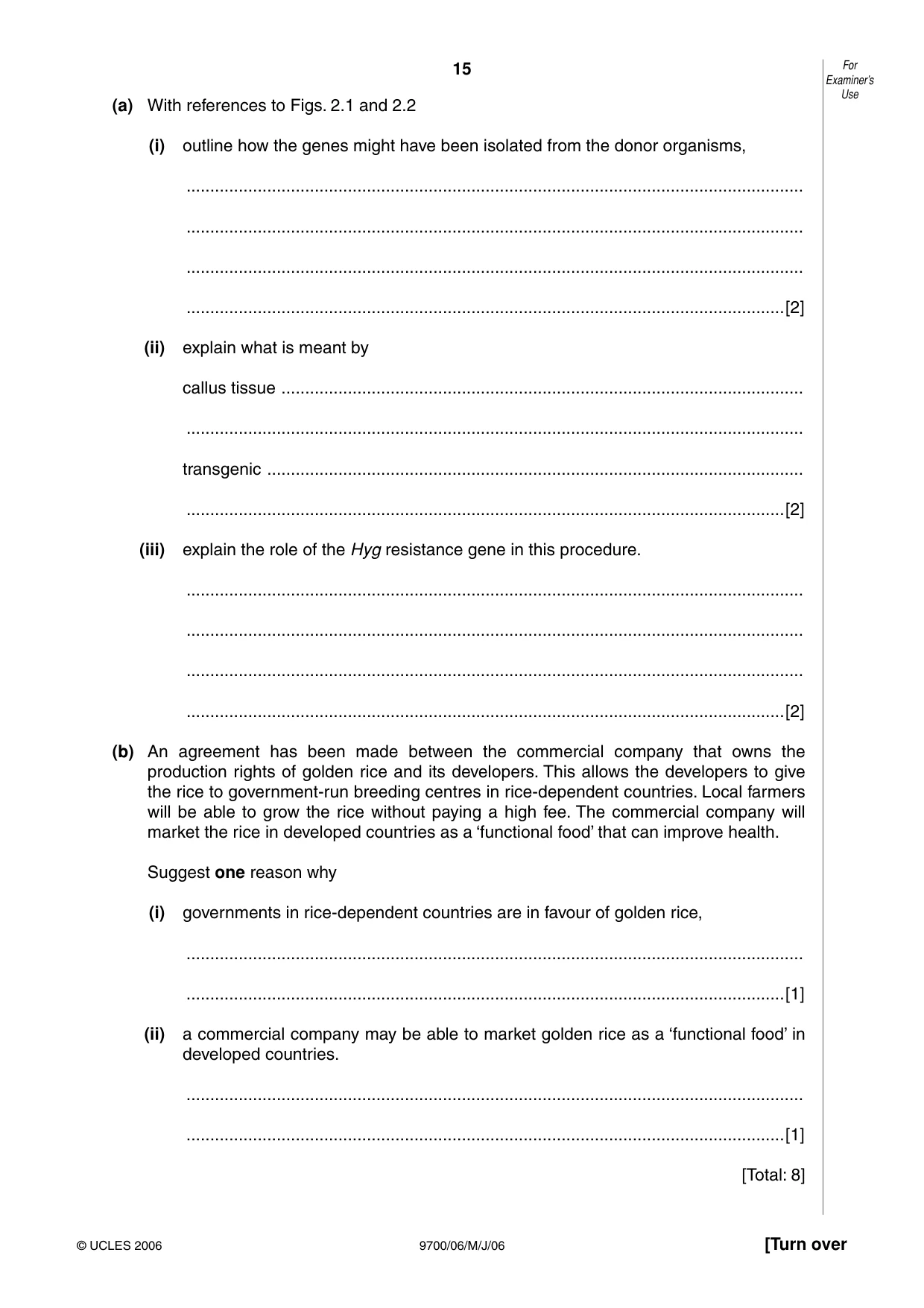 Cambridge A Level Biology 9700 2006 May/June Paper 6 · Variant 1 question paper, page 15 of 36
