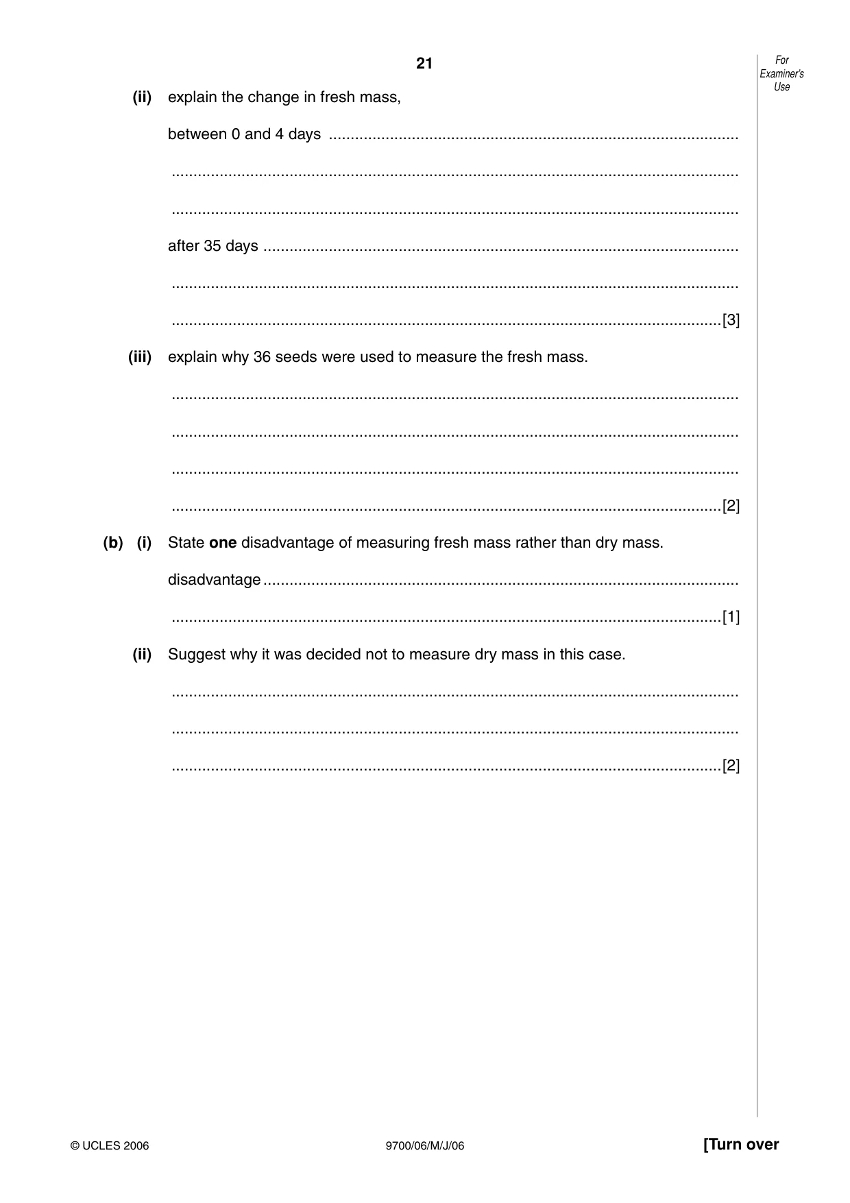 Cambridge A Level Biology 9700 2006 May/June Paper 6 · Variant 1 question paper, page 21 of 36