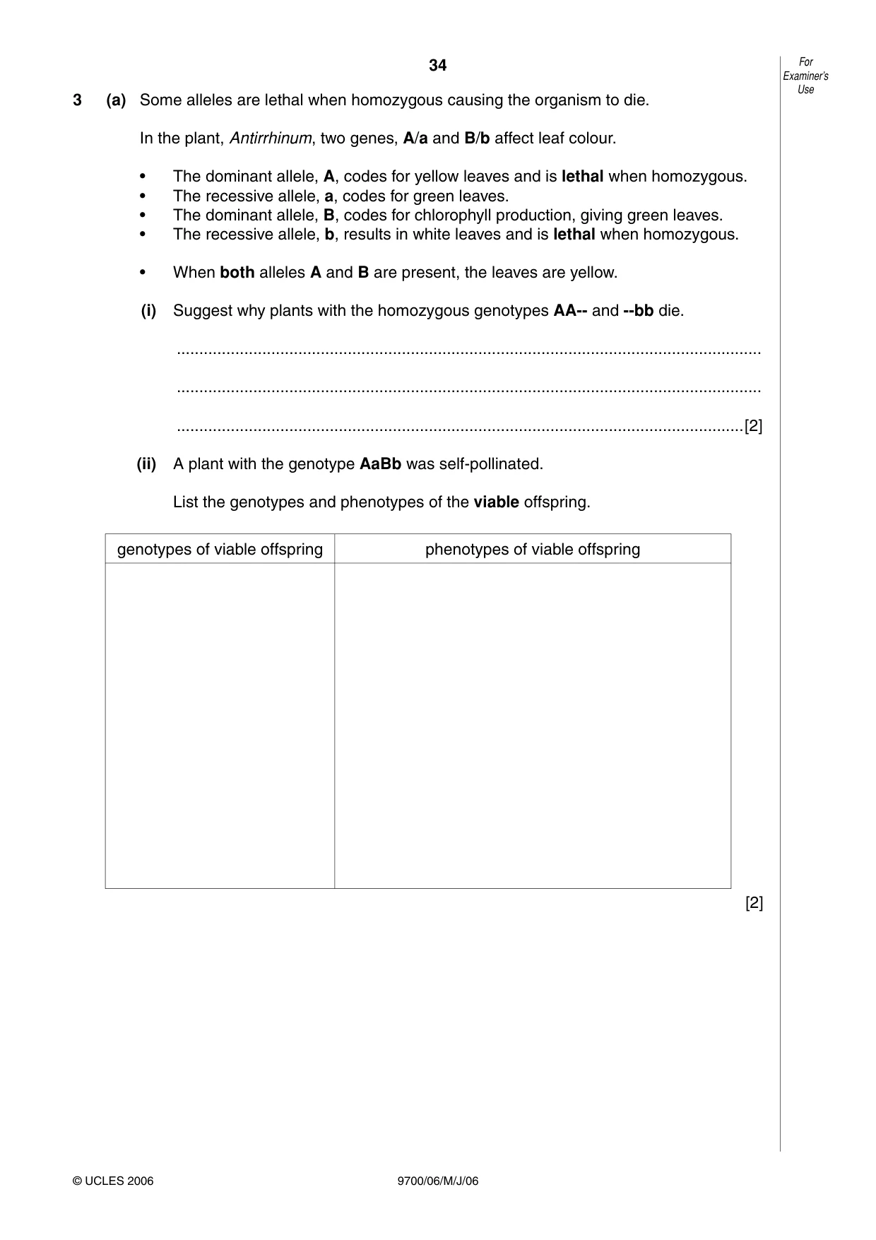 Cambridge A Level Biology 9700 2006 May/June Paper 6 · Variant 1 question paper, page 34 of 36