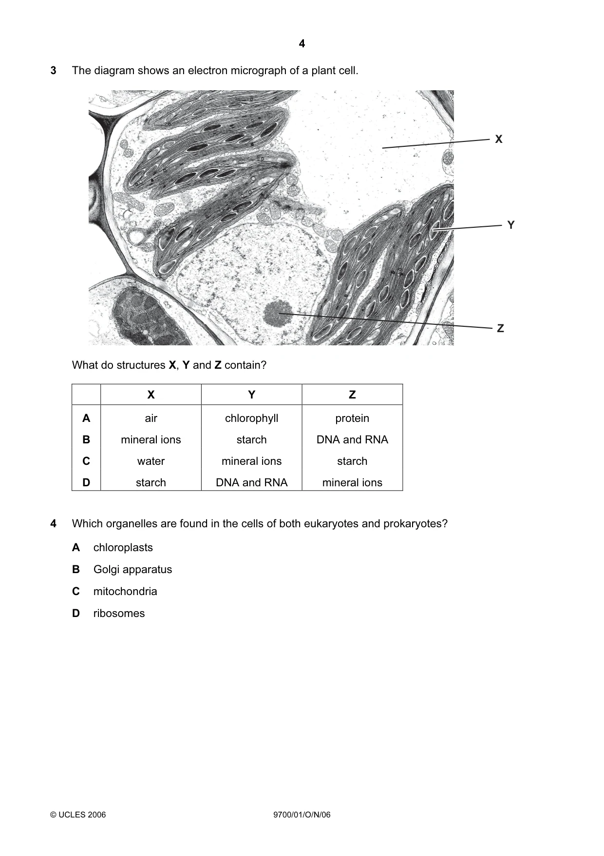 Cambridge A Level Biology 9700 2006 Oct/Nov Paper 1 · Variant 1 question paper, page 4 of 20