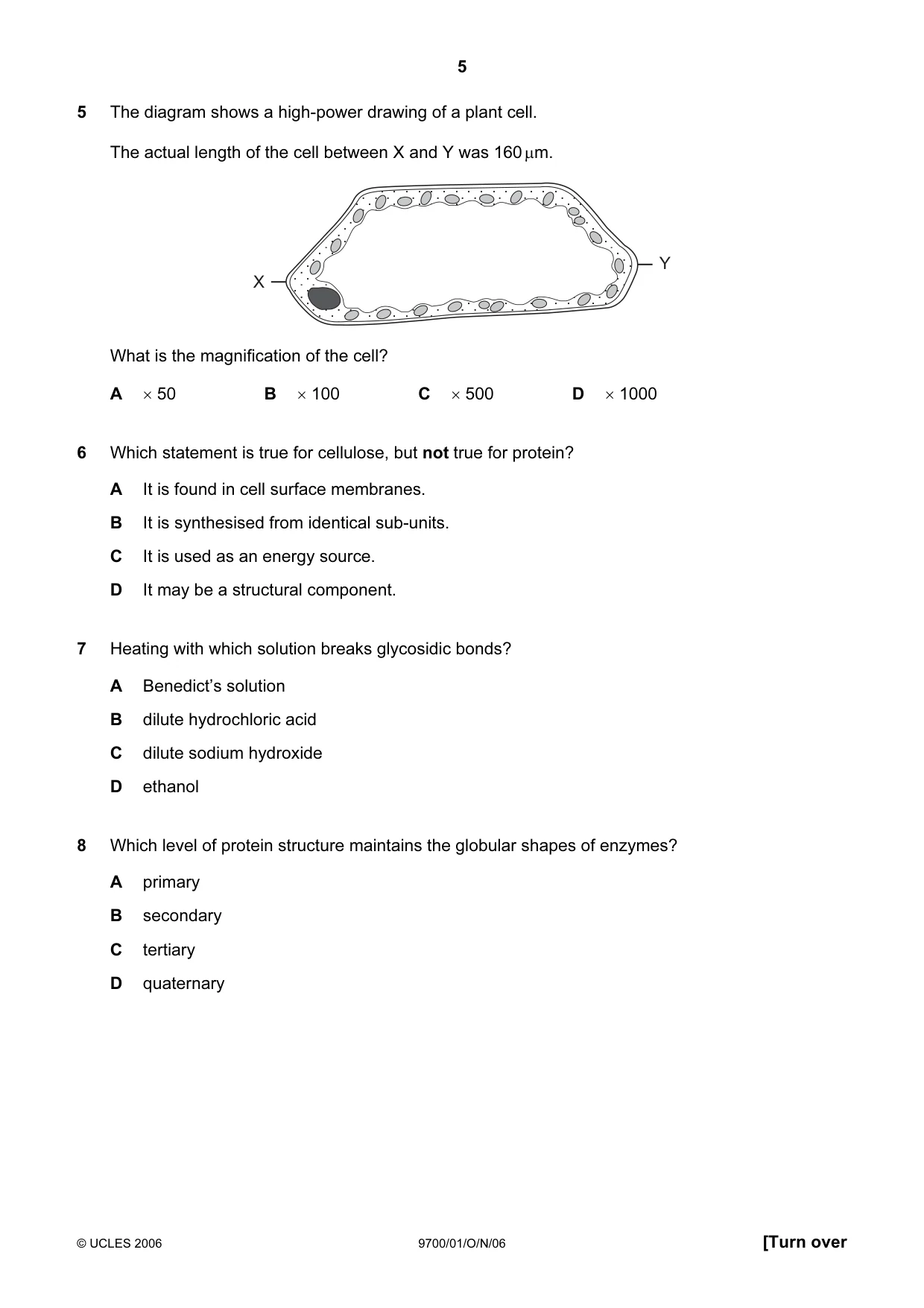 Cambridge A Level Biology 9700 2006 Oct/Nov Paper 1 · Variant 1 question paper, page 5 of 20