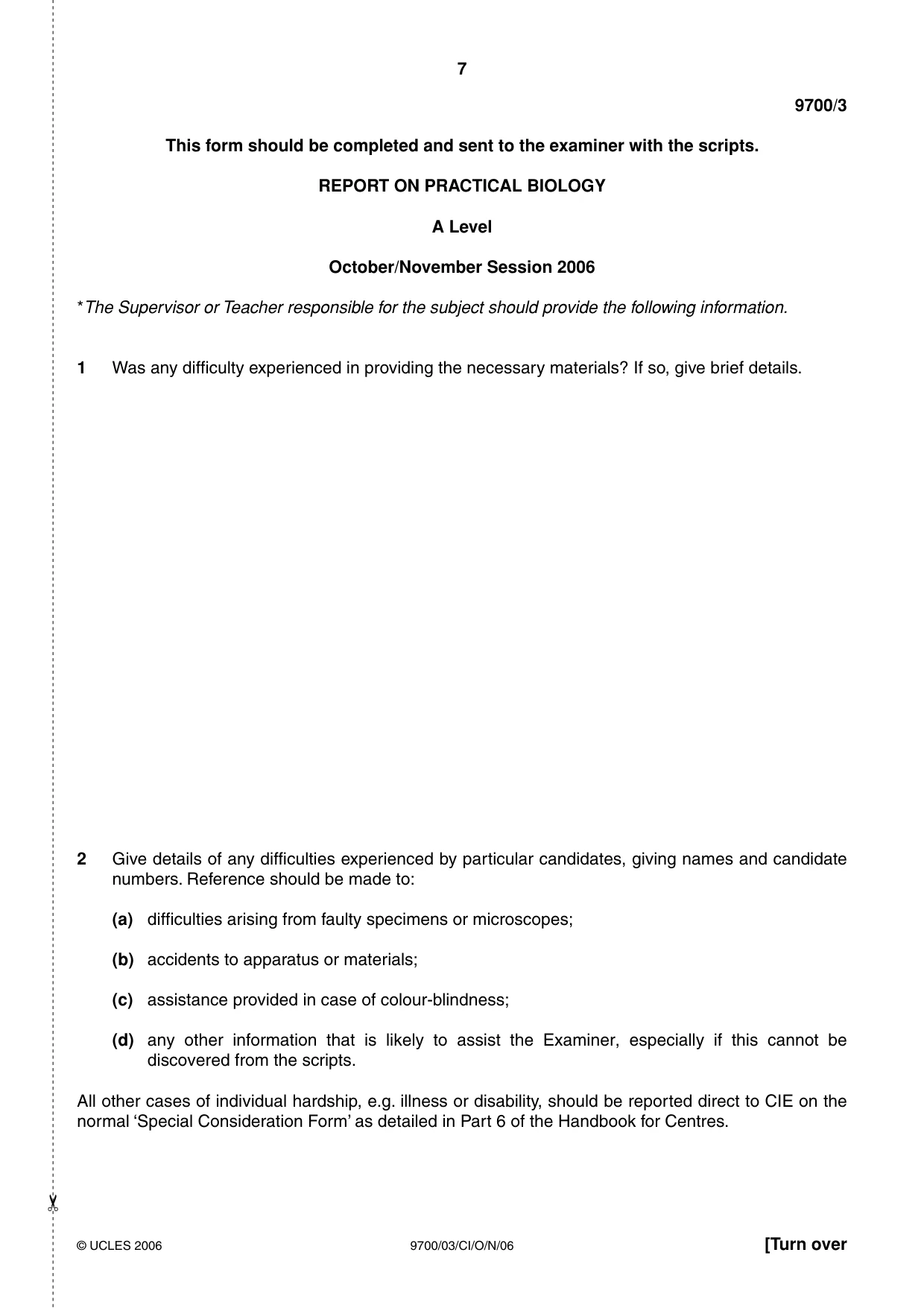 Cambridge A Level Biology 9700 2006 Oct/Nov Paper 3 · Variant 1 question paper, page 7 of 8