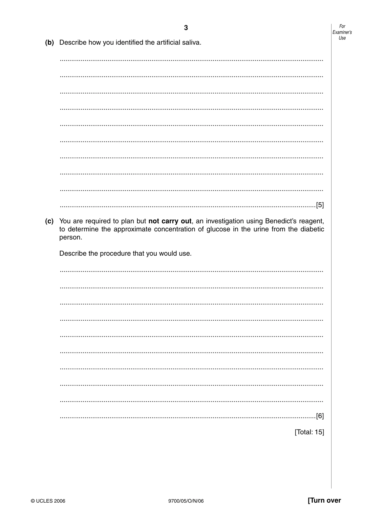 Cambridge A Level Biology 9700 2006 Oct/Nov Paper 5 · Variant 1 question paper, page 3 of 8