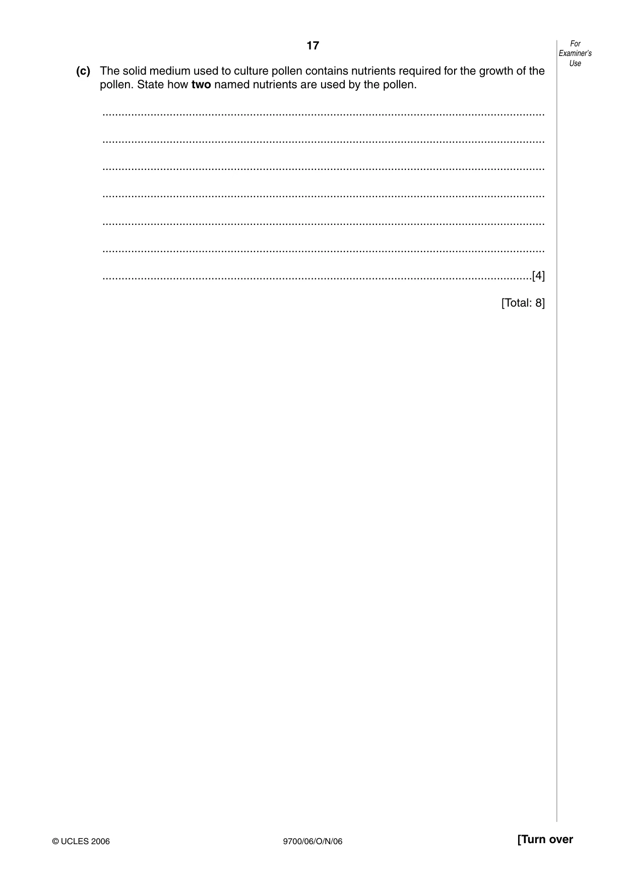 Cambridge A Level Biology 9700 2006 Oct/Nov Paper 6 · Variant 1 question paper, page 17 of 36