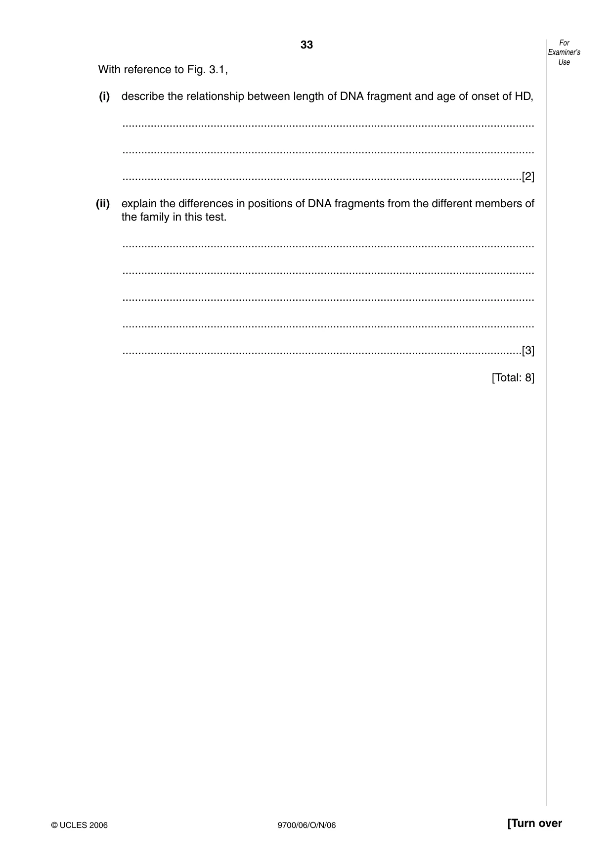 Cambridge A Level Biology 9700 2006 Oct/Nov Paper 6 · Variant 1 question paper, page 33 of 36