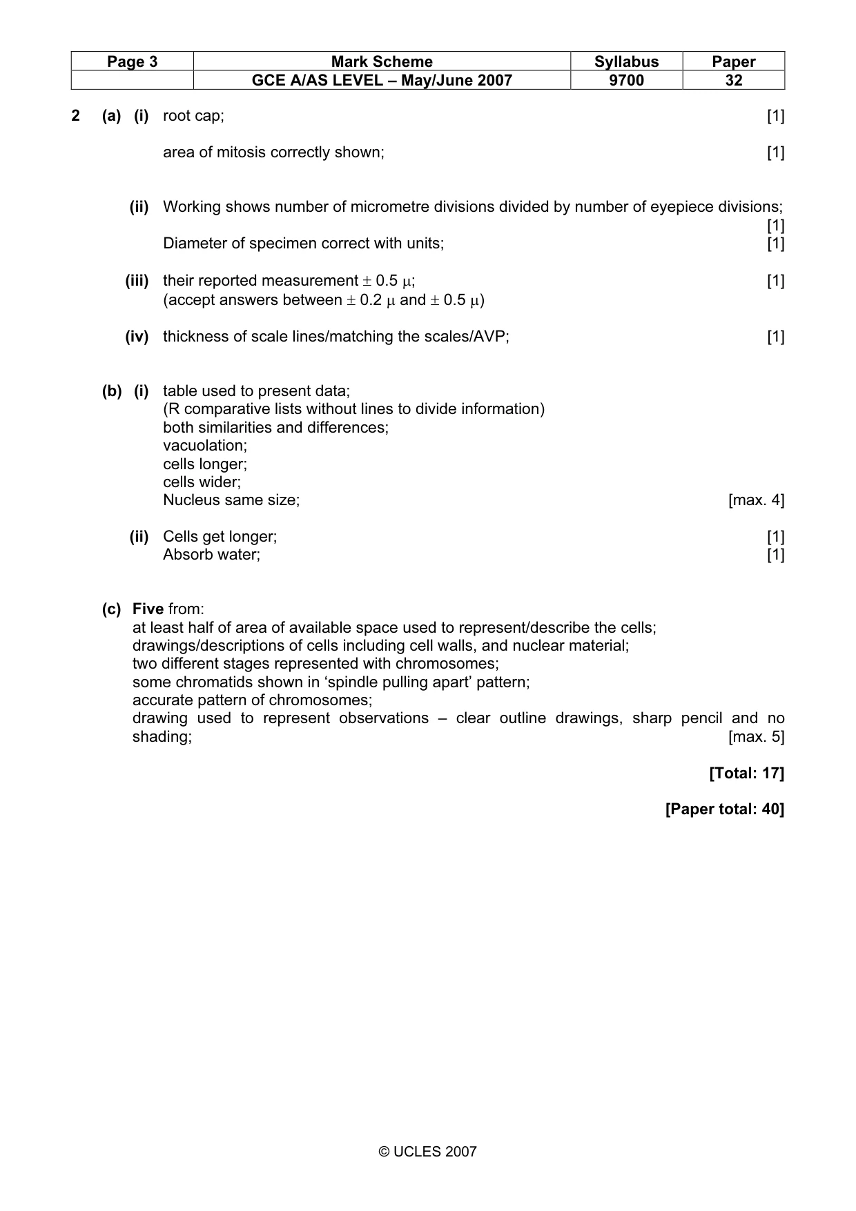 Mark scheme, page 3 of 3