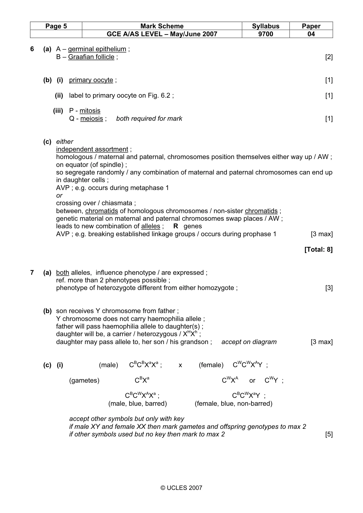 Mark scheme, page 5 of 7