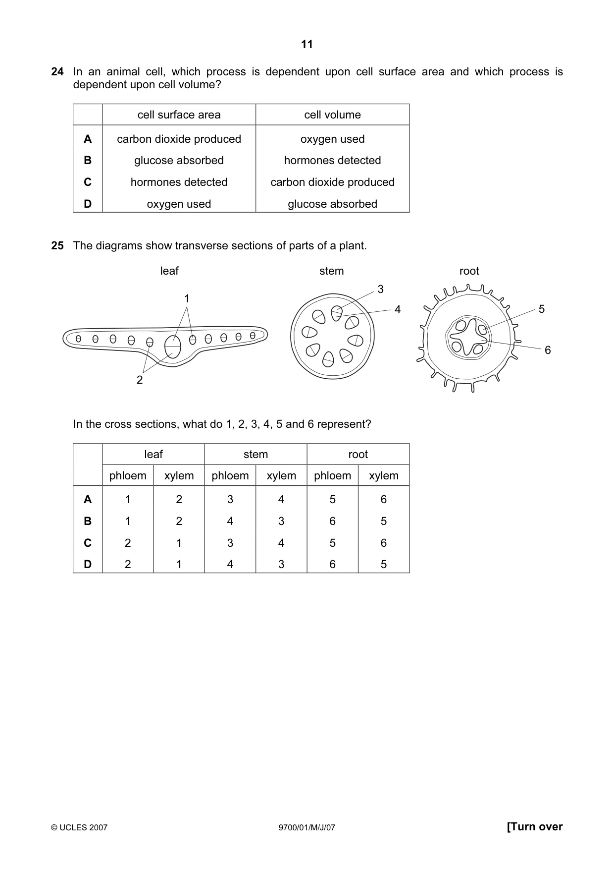 Cambridge A Level Biology 9700 2007 May/June Paper 1 · Variant 1 question paper, page 11 of 20