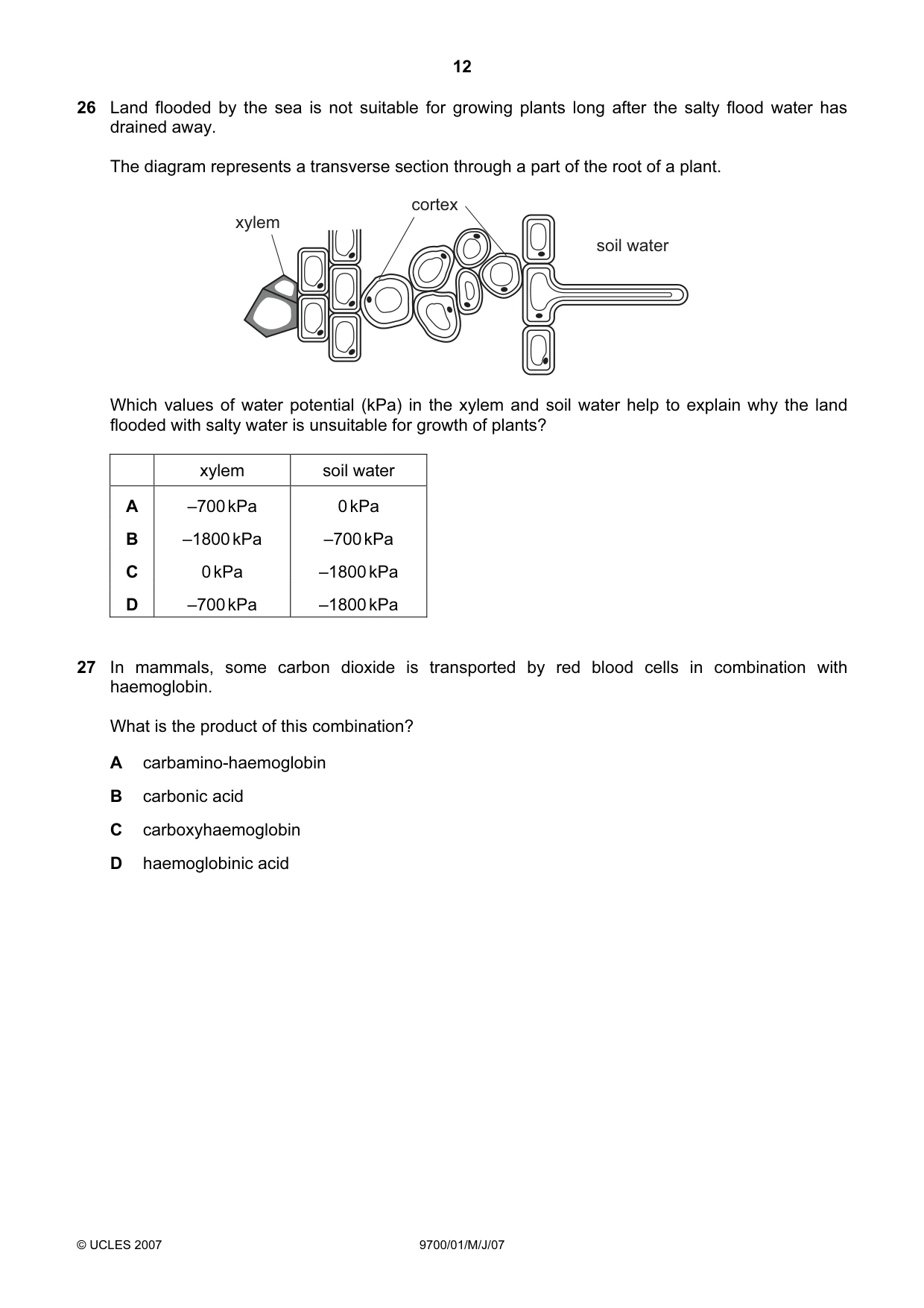 Cambridge A Level Biology 9700 2007 May/June Paper 1 · Variant 1 question paper, page 12 of 20