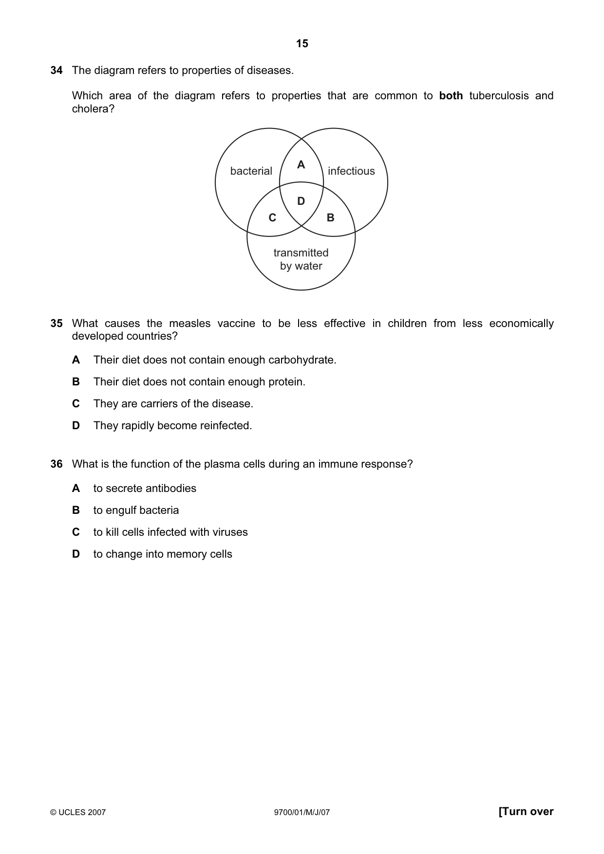 Cambridge A Level Biology 9700 2007 May/June Paper 1 · Variant 1 question paper, page 15 of 20