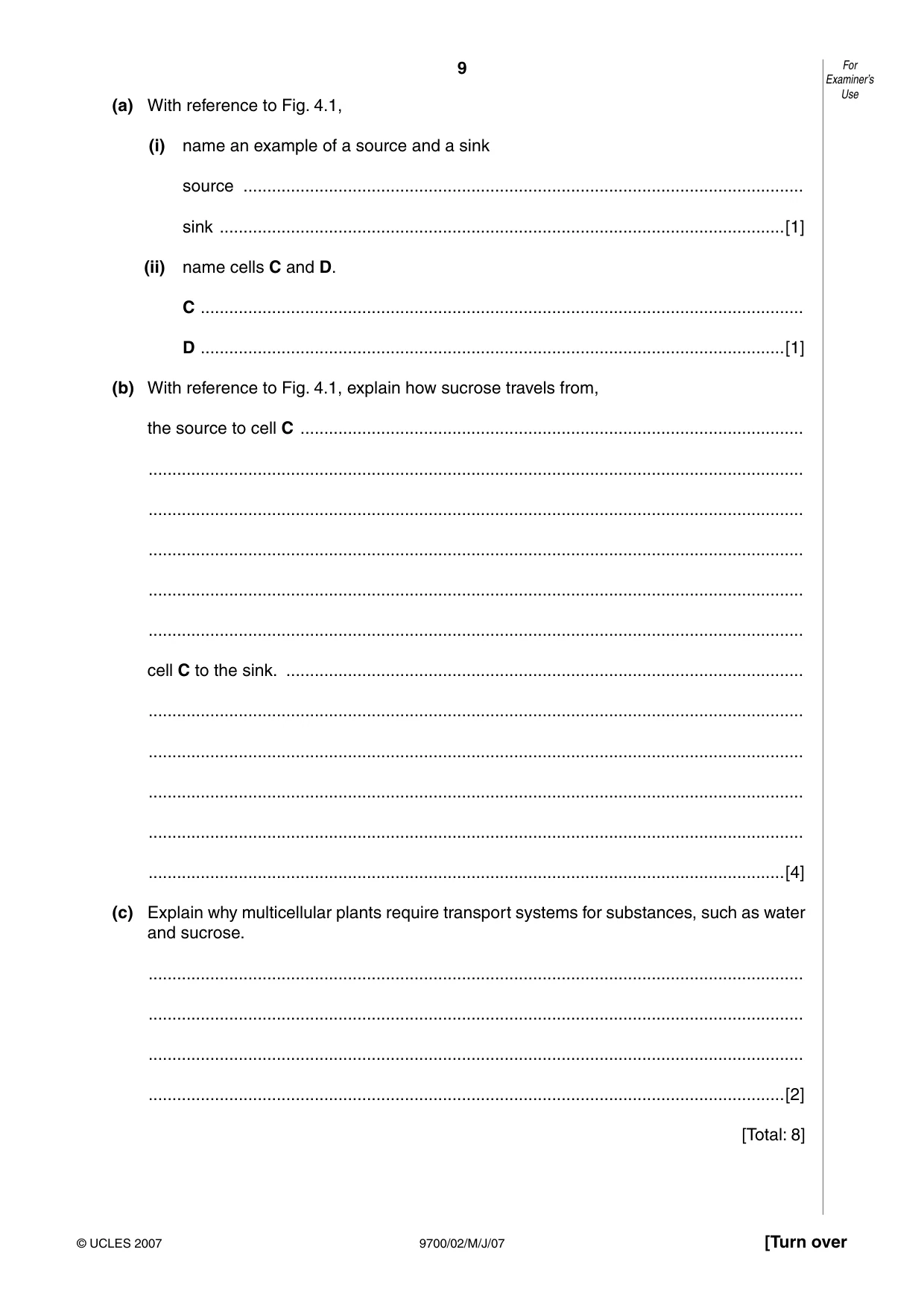 Cambridge A Level Biology 9700 2007 May/June Paper 2 · Variant 1 question paper, page 9 of 16