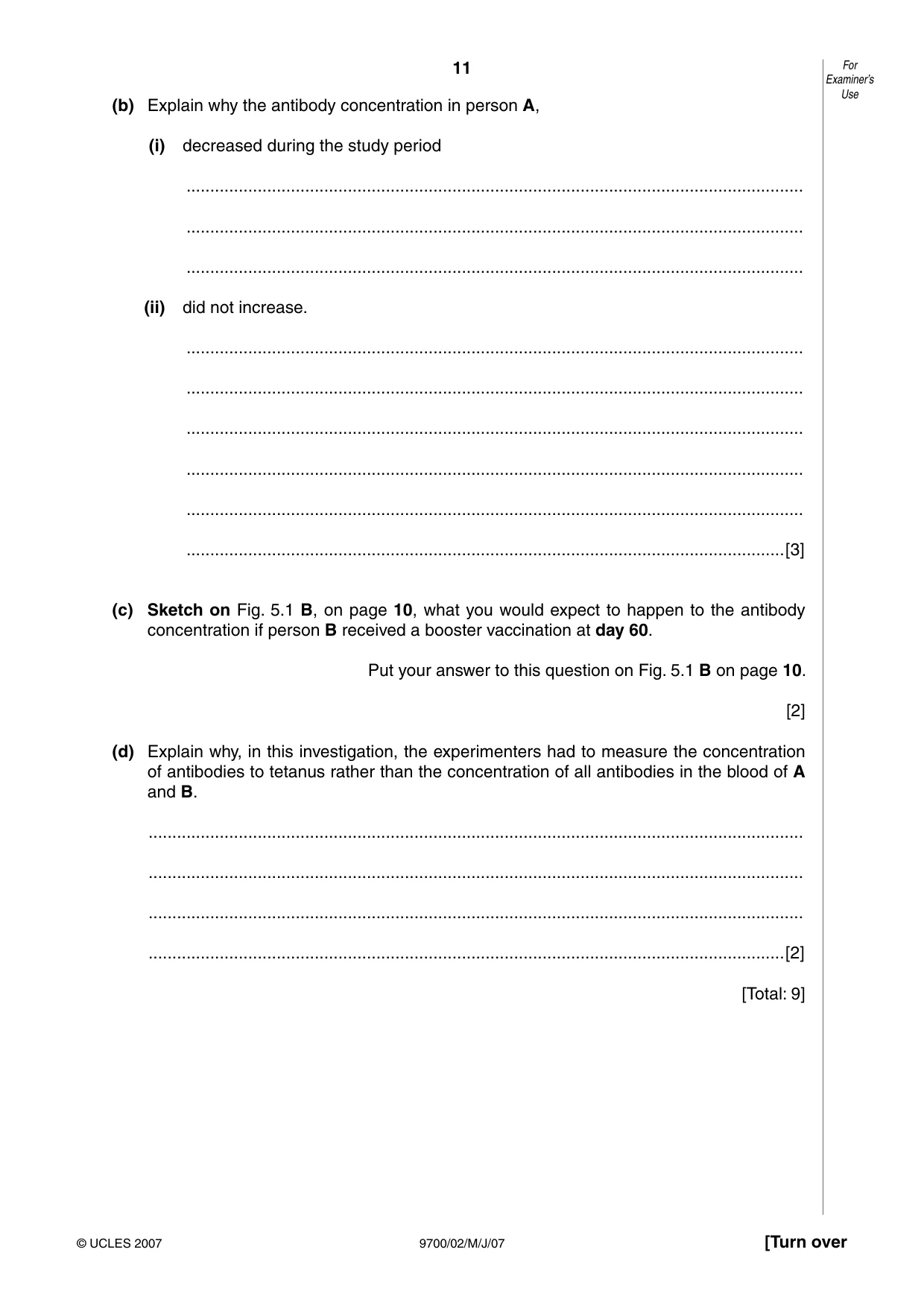 Cambridge A Level Biology 9700 2007 May/June Paper 2 · Variant 1 question paper, page 11 of 16