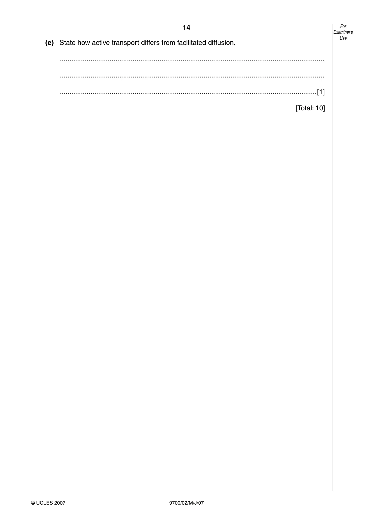 Cambridge A Level Biology 9700 2007 May/June Paper 2 · Variant 1 question paper, page 14 of 16