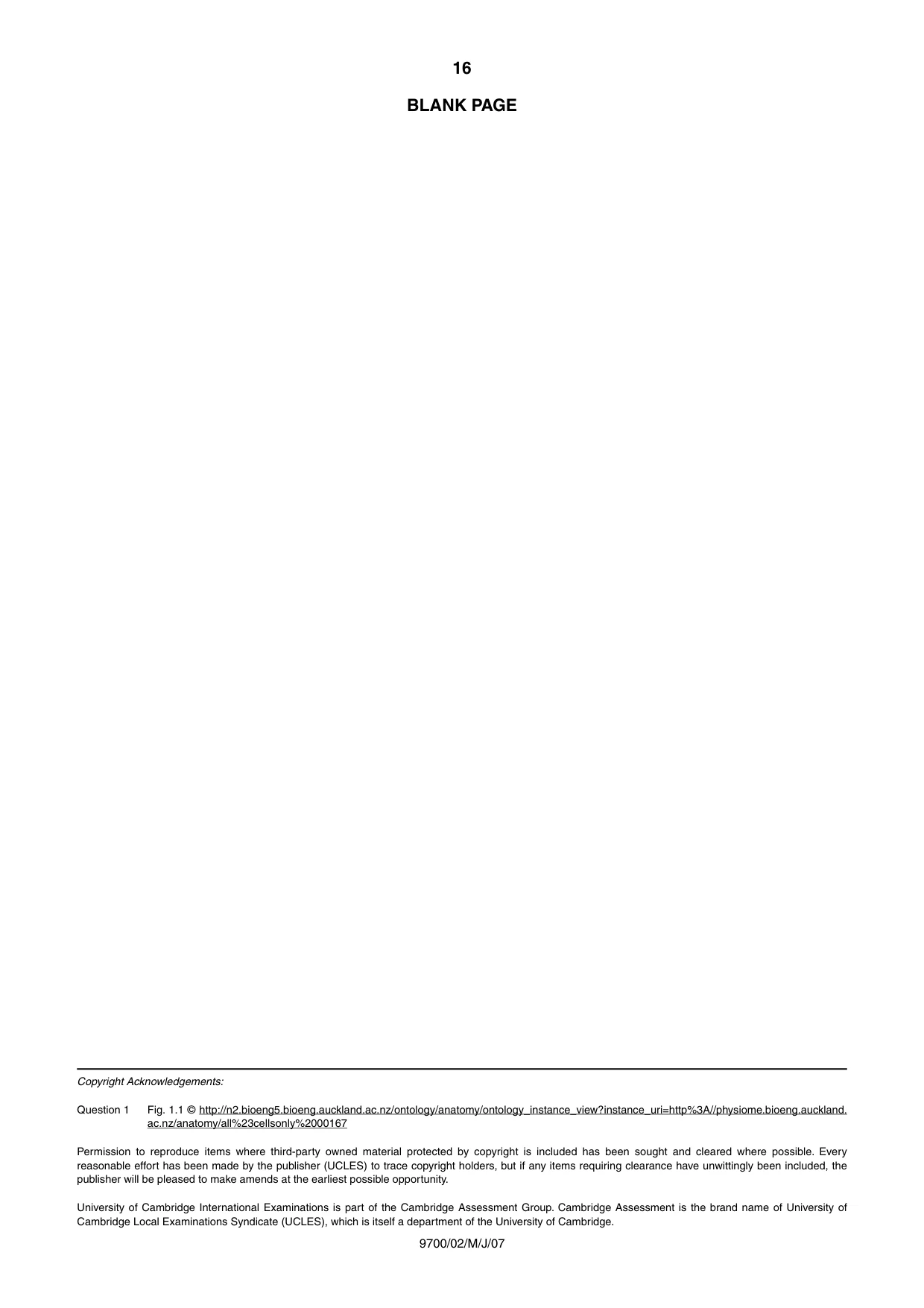 Cambridge A Level Biology 9700 2007 May/June Paper 2 · Variant 1 question paper, page 16 of 16