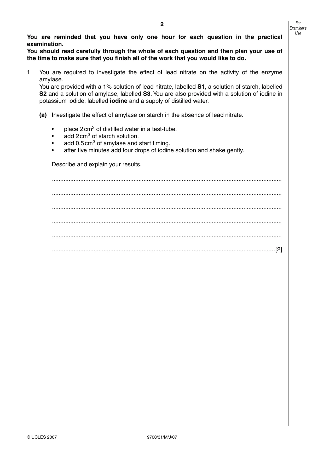 Cambridge A Level Biology 9700 2007 May/June Paper 3 · Variant 1 question paper, page 2 of 12
