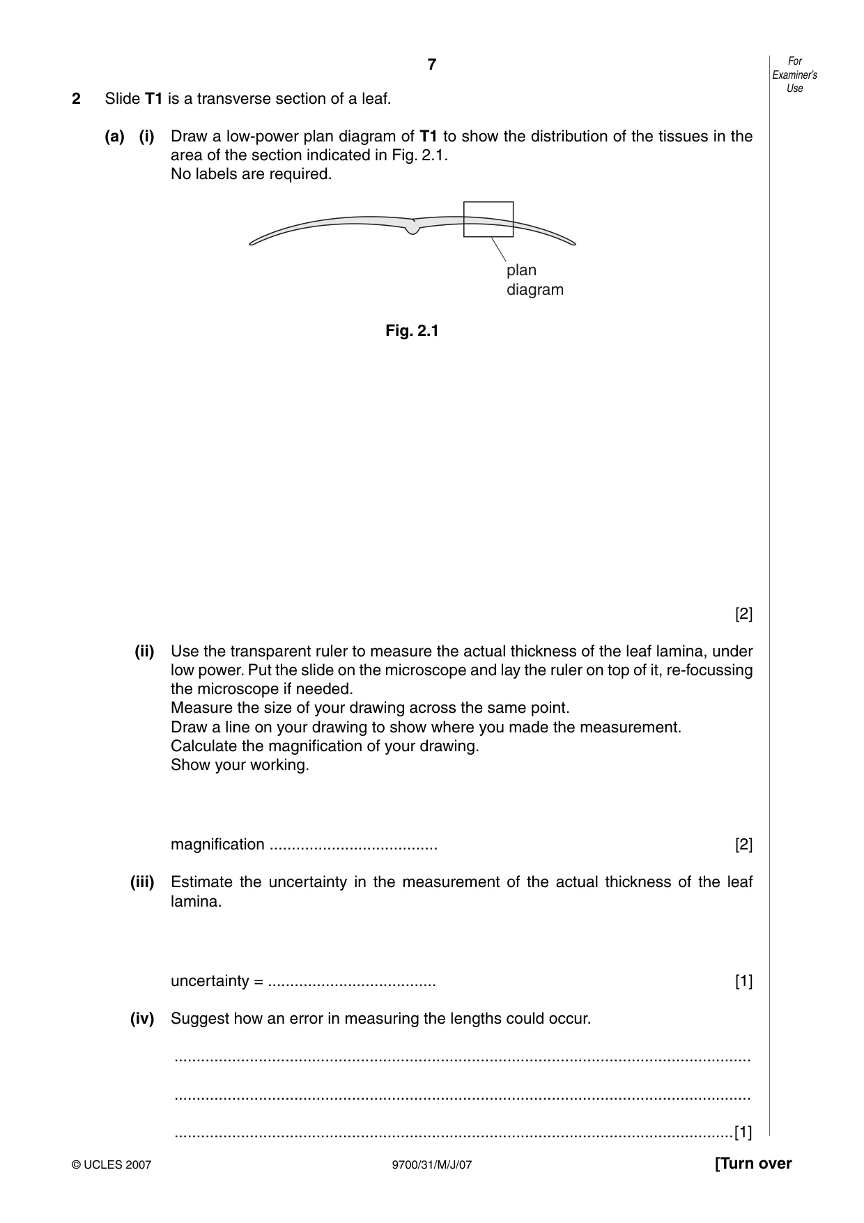 Cambridge A Level Biology 9700 2007 May/June Paper 3 · Variant 1 question paper, page 7 of 12